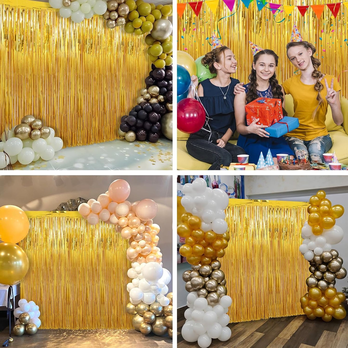 3 Pack Gold Foil Fringe Curtains Streamers Party Decorations 3.3 x 8.2 ft, Gold Tinsel Curtain Fringe Backdrop for Parties, Door Fringe Birthday Streamers, Photo Booth Backdrops, Party Decor