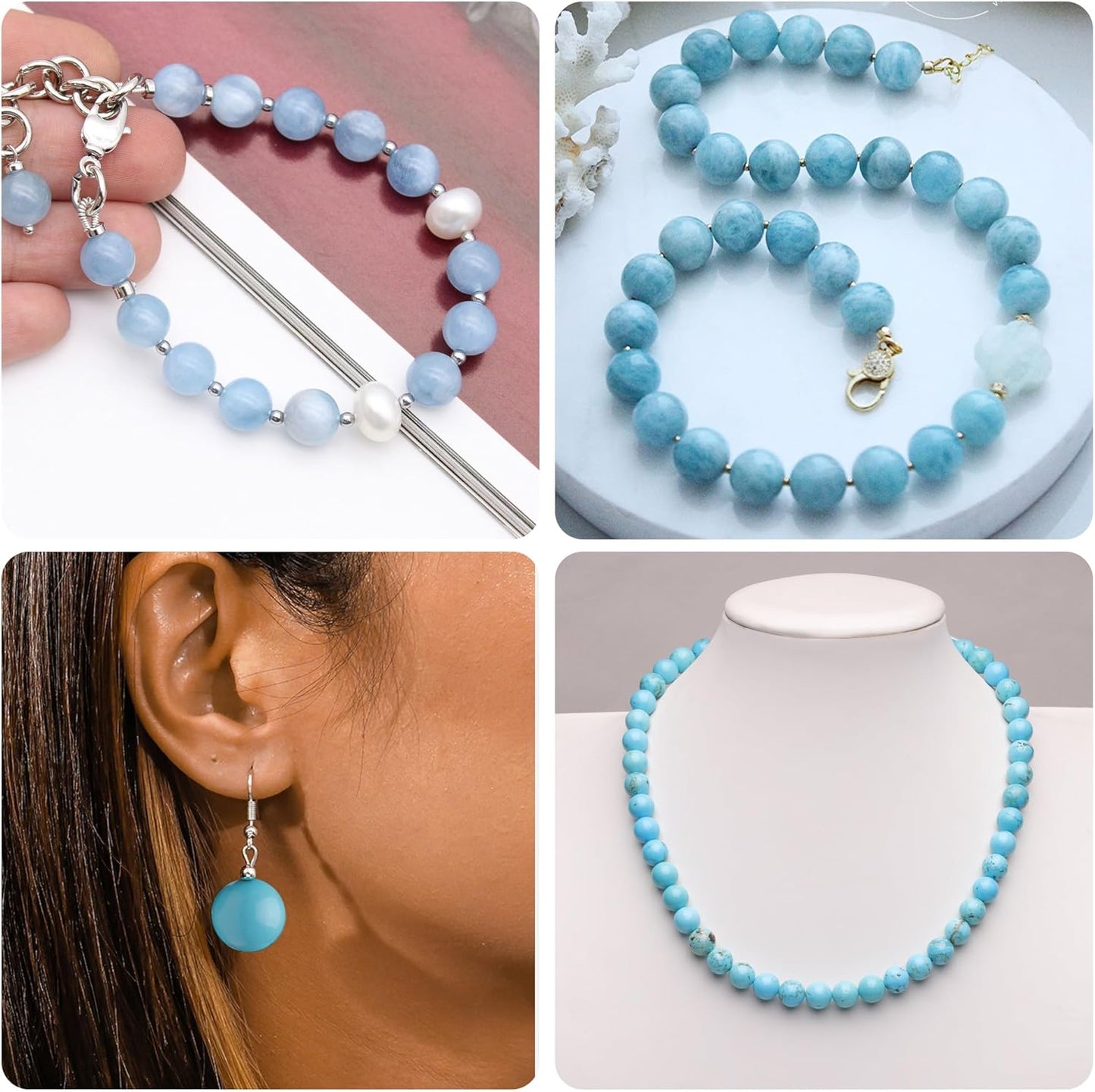 8mm Natural Stone Beads for Jewelry Making,Sky Blue Jasper Polished Smooth Round Gemstone Beads for Bracelet Necklace 15 Inch