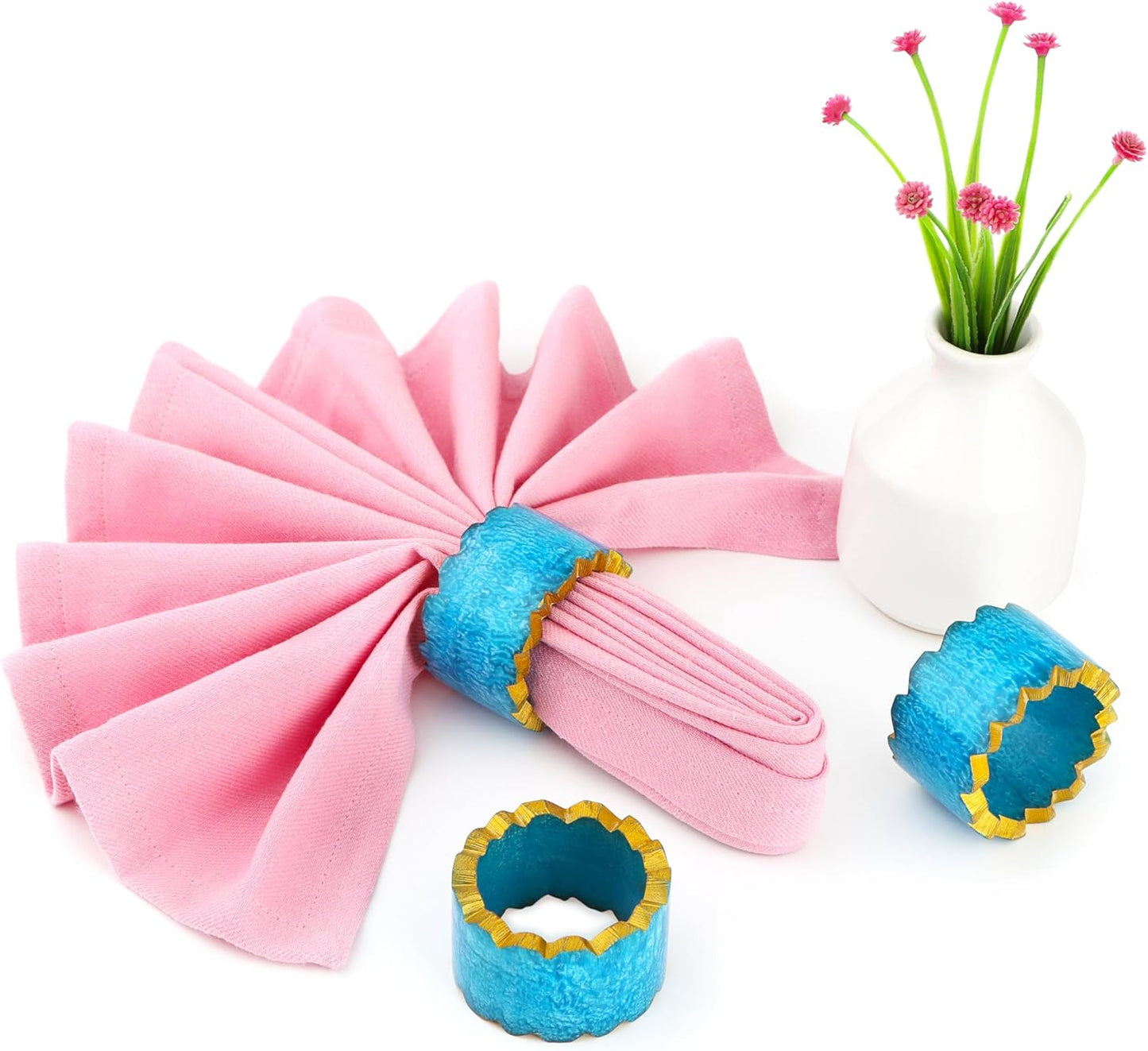 Handmade Epoxy Napkin Rings Set of 12 | Elegant Round Napkin Holders for Dining Table, Weddings, Parties & Home Décor | Durable & Stylish Farmhouse Table Accessories - (Blue Gold) - ALPHA Living HOME