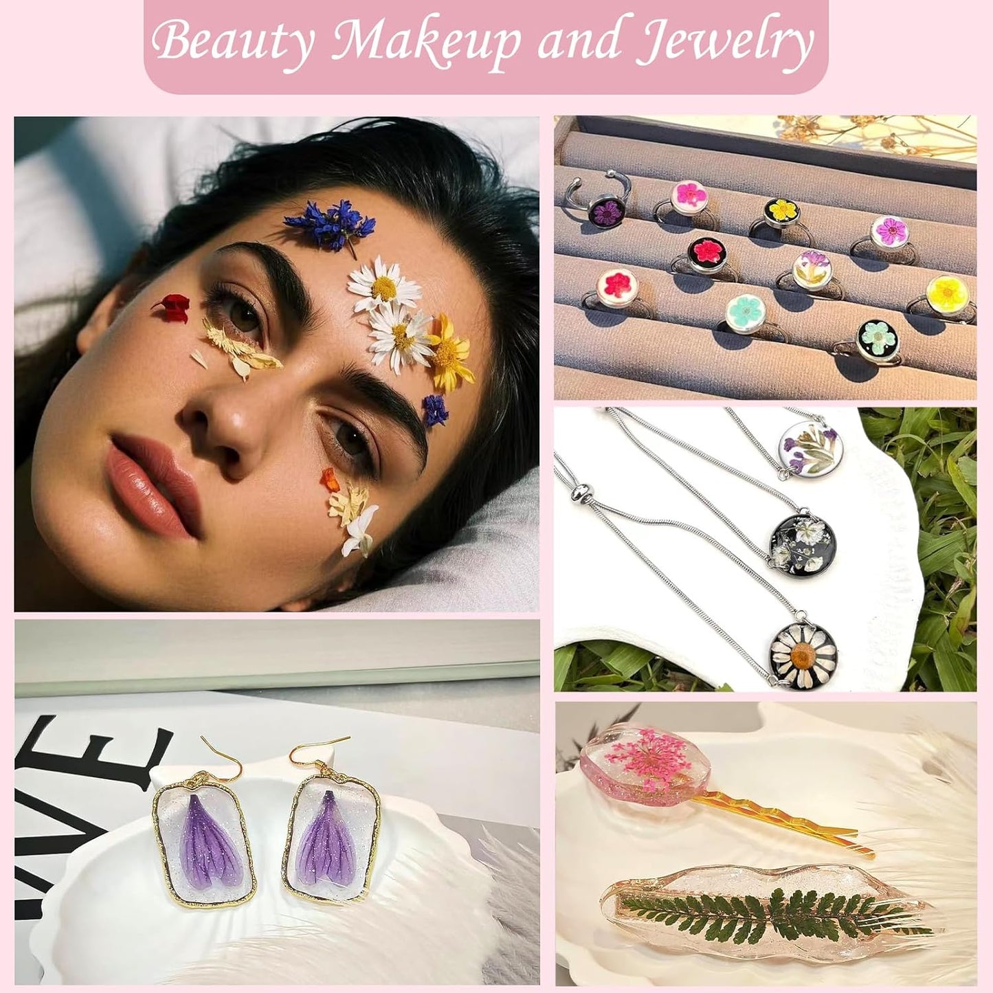 100P White Foliage & Flower Mix Dried Flowers for Crafts, Real Natural Pressed Flowers for DIY Crafts, Resin Jewelry, Candle Art & Scrapbooking Crafts – Tweezers Included