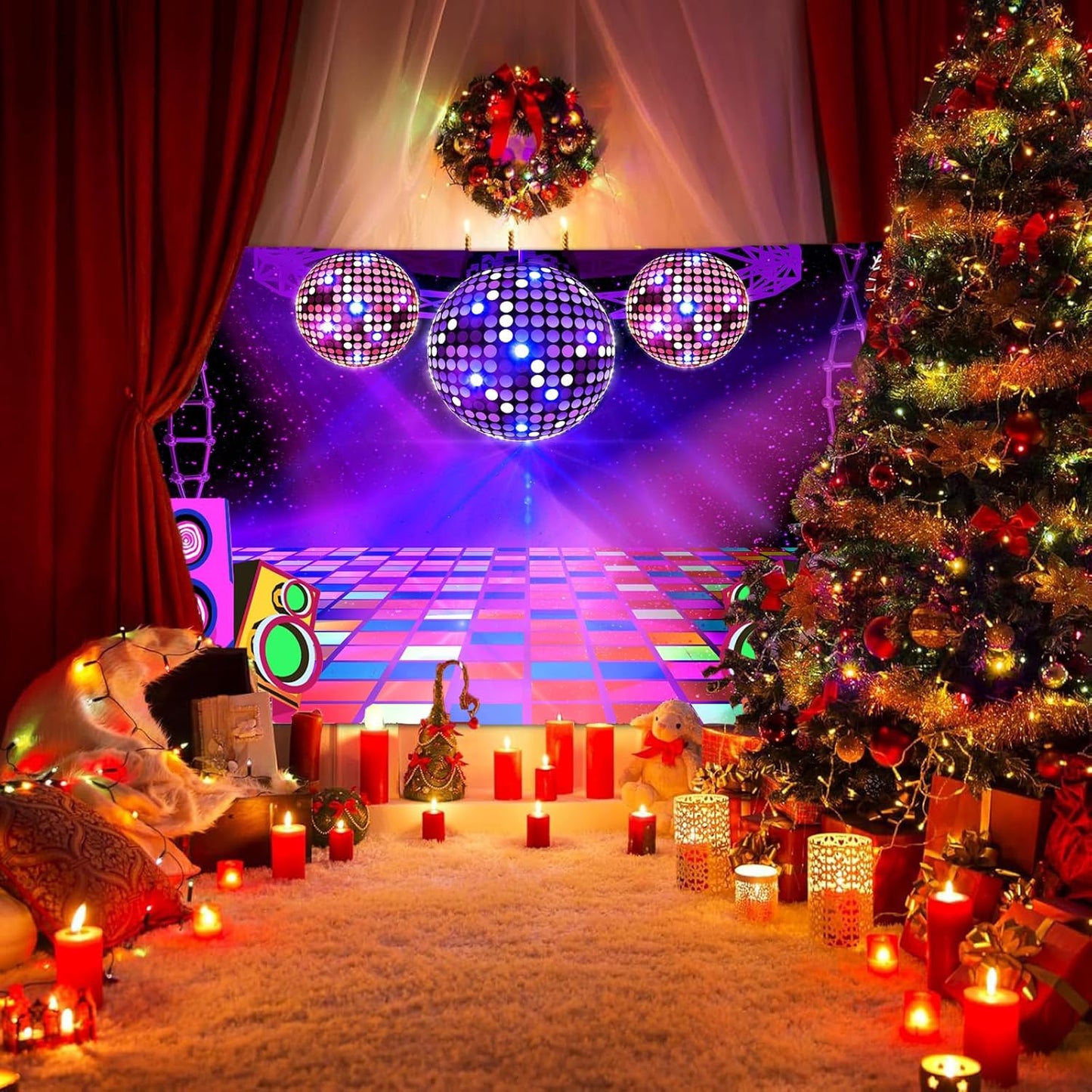 Dance Party Backdrop Retro 80s 90s Theme Stage Dance Ball Music Birthday Party Decoration DJ Photography Background 8 x 6 ft for Baby Shower Picture Photo Shoot Polyester Fabric, Blue