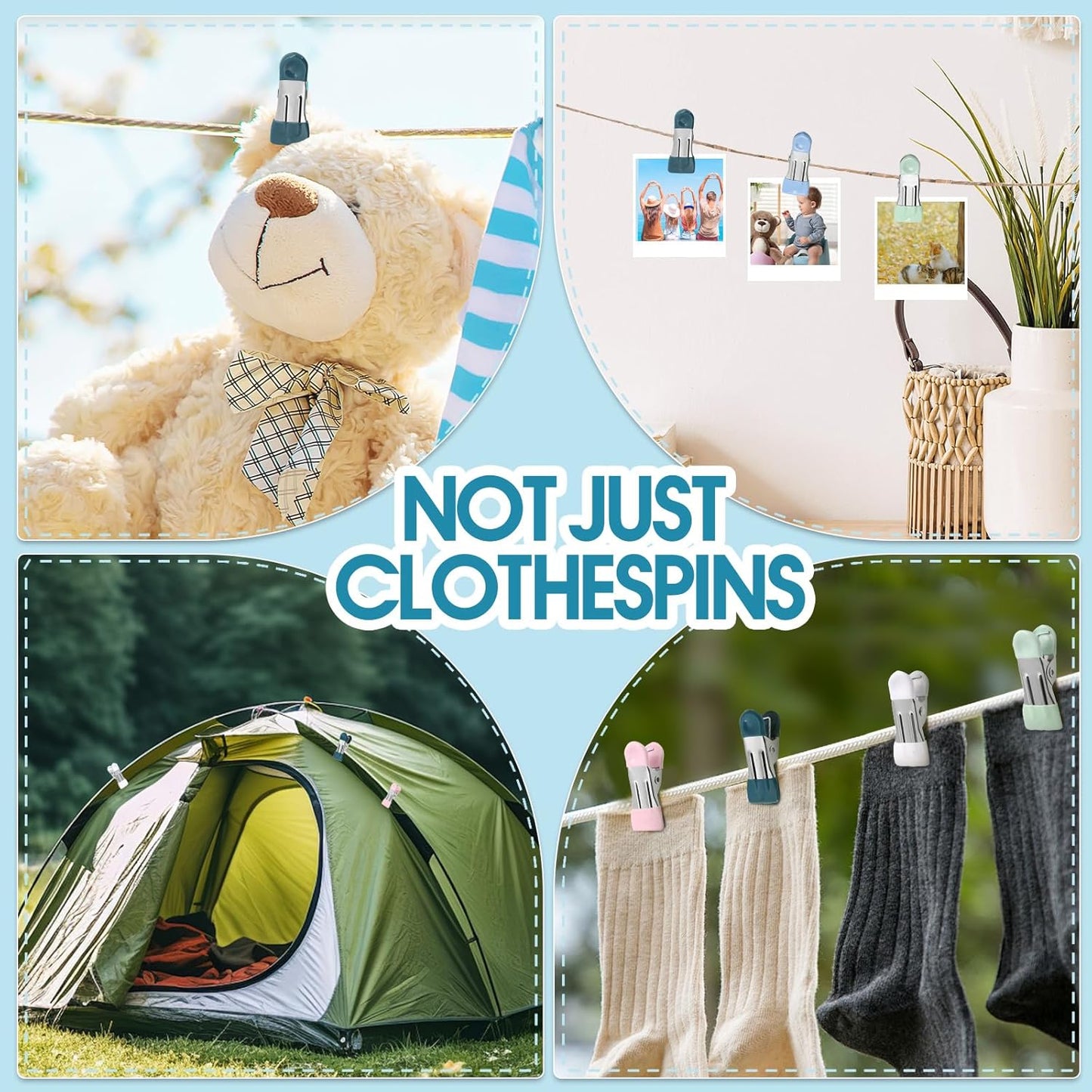 Clothes Pins Heavy Duty 30 Pack, 2.17 Inch Metal Chip Clips, Clothespins for Photo Drying Clothesline Laundry Sock, Bag Clips for Food Kitchen Stainless Steel with Rubber, 6 Colors