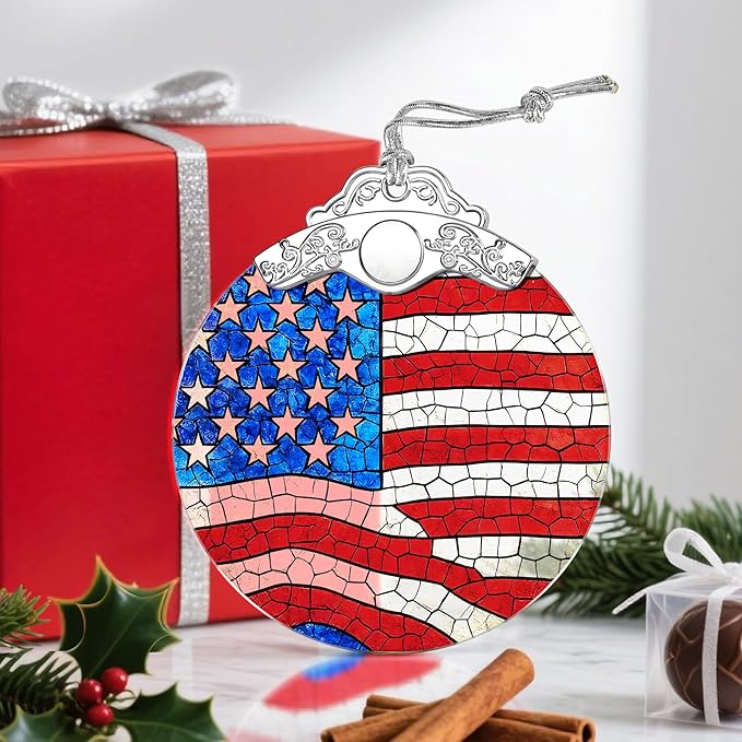 Stained Glass Ornament, Christmas Ornament, Hanging Ornaments for Home Decor & Christmas Tree Ornaments â Exquisite Holiday Decor, Xmas Gifts & Holiday Present - American Flag
