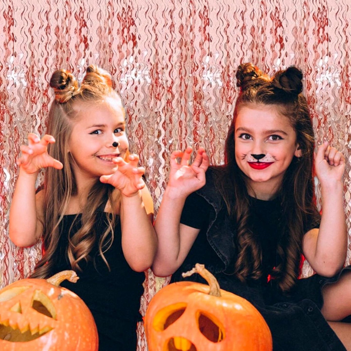 4 Pack Rose Gold Wave Foil Fringe Curtain Backdrop, 3.28Ft x 8.2Ft Metallic Tinsel Foil Fringe Streamer Curtains for Photo Booth, Mother's Day, Easter, Birthday, Wedding Party Decoration