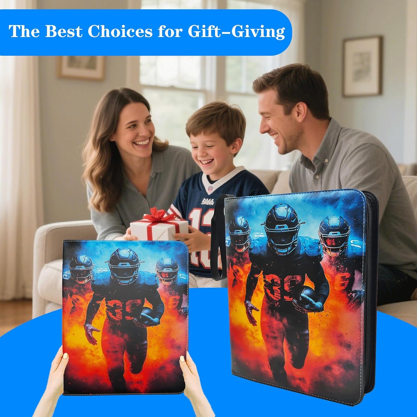 Trading Card Binder 4 Pocket, Pockets Football Card Binder, Premium Double Sided Pocket PU Cover Card Collection Binder for 400 Cards, Card Album for YuGiOh, MTG, TCG, Game Cards & Sports Cards