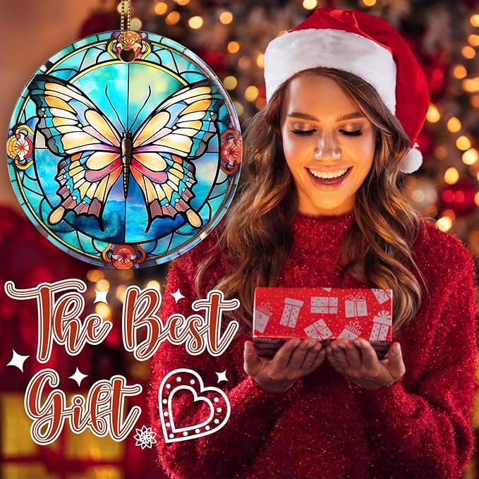 Butterfly Christmas Ornament - Ceramic Keepsake for Tree - Gifts for Butterfly Lovers