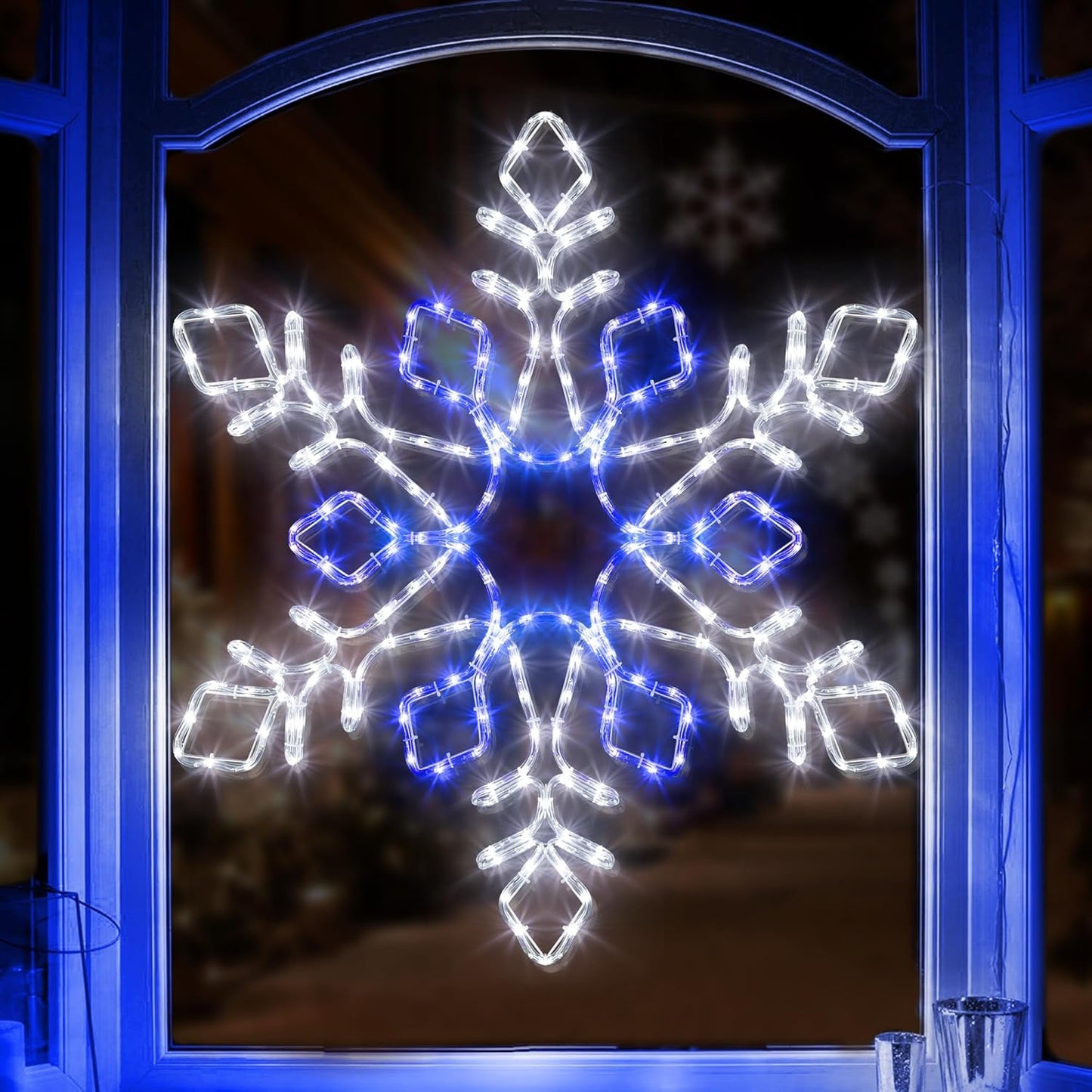 Christmas 35'' Snowflake Lights Decoration - Outdoor Waterproof Christmas Lights Super-Bright White and Blue with Ultimate Timer for Outdoor Home Party Wall Hanging Light