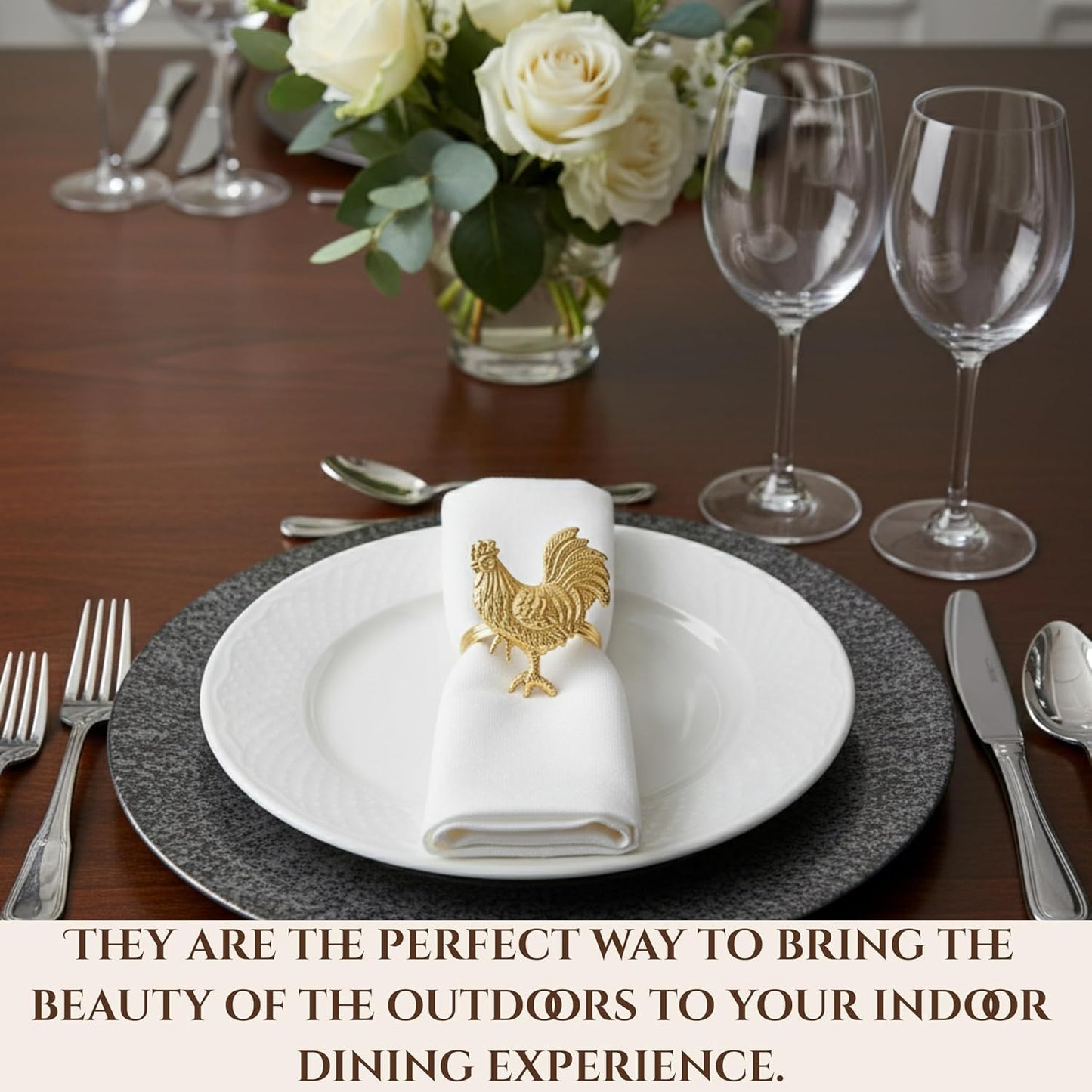 Set of 12 Rooster Napkin Rings for Farmhouse Table Decor | Premium Metal Chicken Dinnerware Holders | Rustic Kitchen & Holiday Party Table Setting (Gold) - ALPHA Living HOME