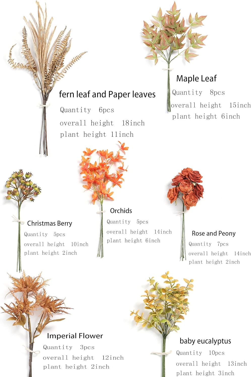 Serra Flora Artificial Greenery Stems Box Set,(Pack of 44pcs) with 7 Kinds of Faux Greenery Picks Filler for DIY Bridal Bouquets Wedding Floral Arrangement Table Centerpieces