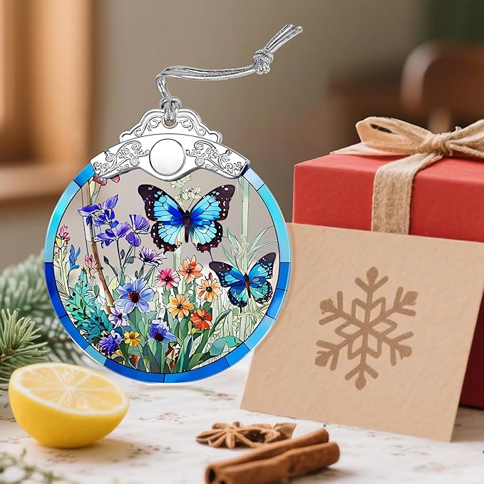 Stained Glass Ornament, Christmas Ornaments, Christmas Decorations for Tree, Holiday Decor, Holiday Party Gifts, Butterfly Themed Gifts, Gift Ideas & Xmas Gift - Monarch Butterfly