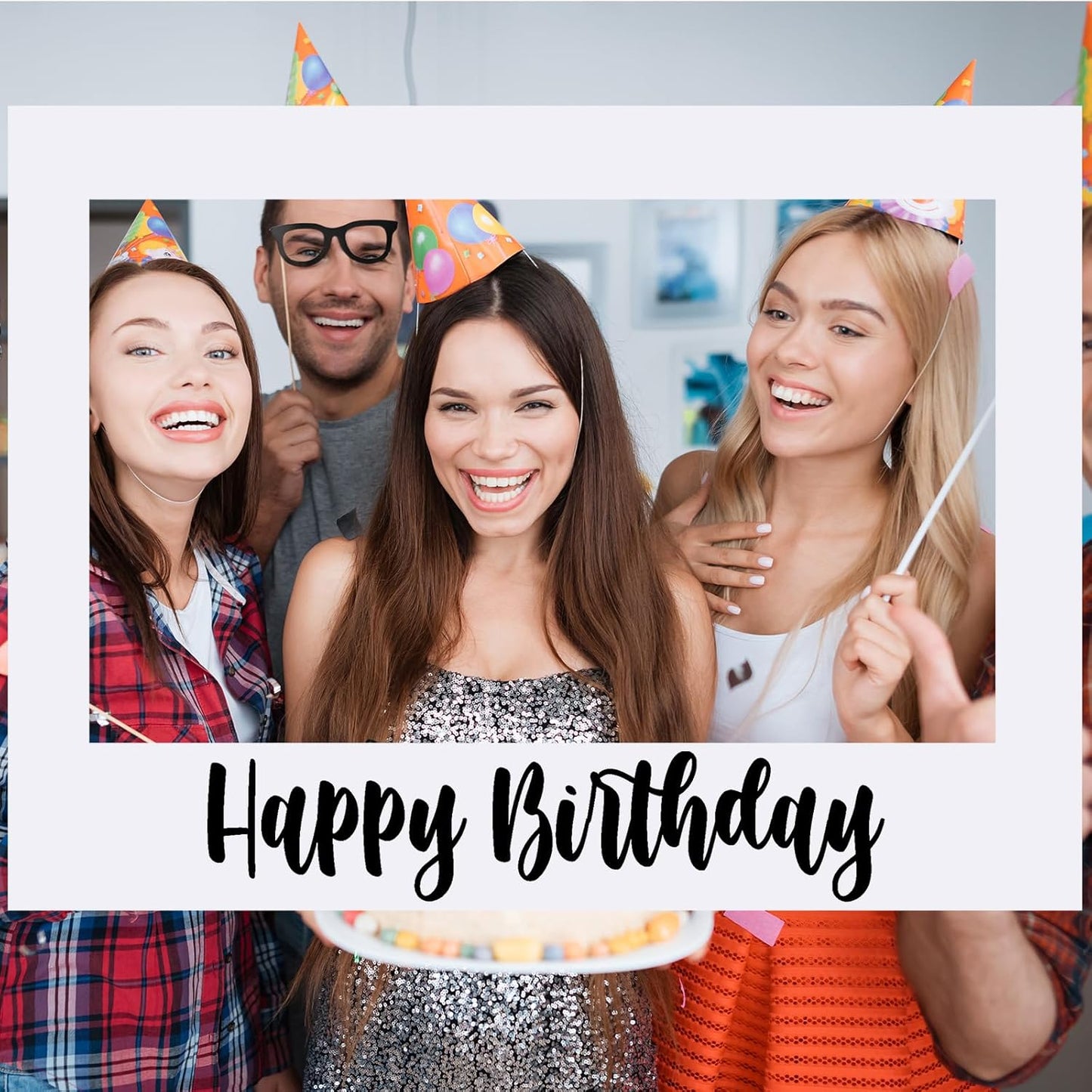 32 x 24 Inch Large Photo Booth Props Picture Frame Happy Birthday Party Frame DIY Cutouts Photo Booth Props Selfie for Party Supplies Favors (White Blank,Horizontal Style)