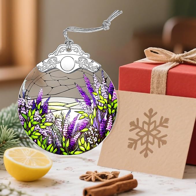 Stained Glass Ornament, Flower Christmas Decorations, Christmas Ornaments for Tree, Holiday Ornament, Flower Lovers Gifts, Holiday Party Gifts, Gift Ideas & Xmas Gift - Lavender