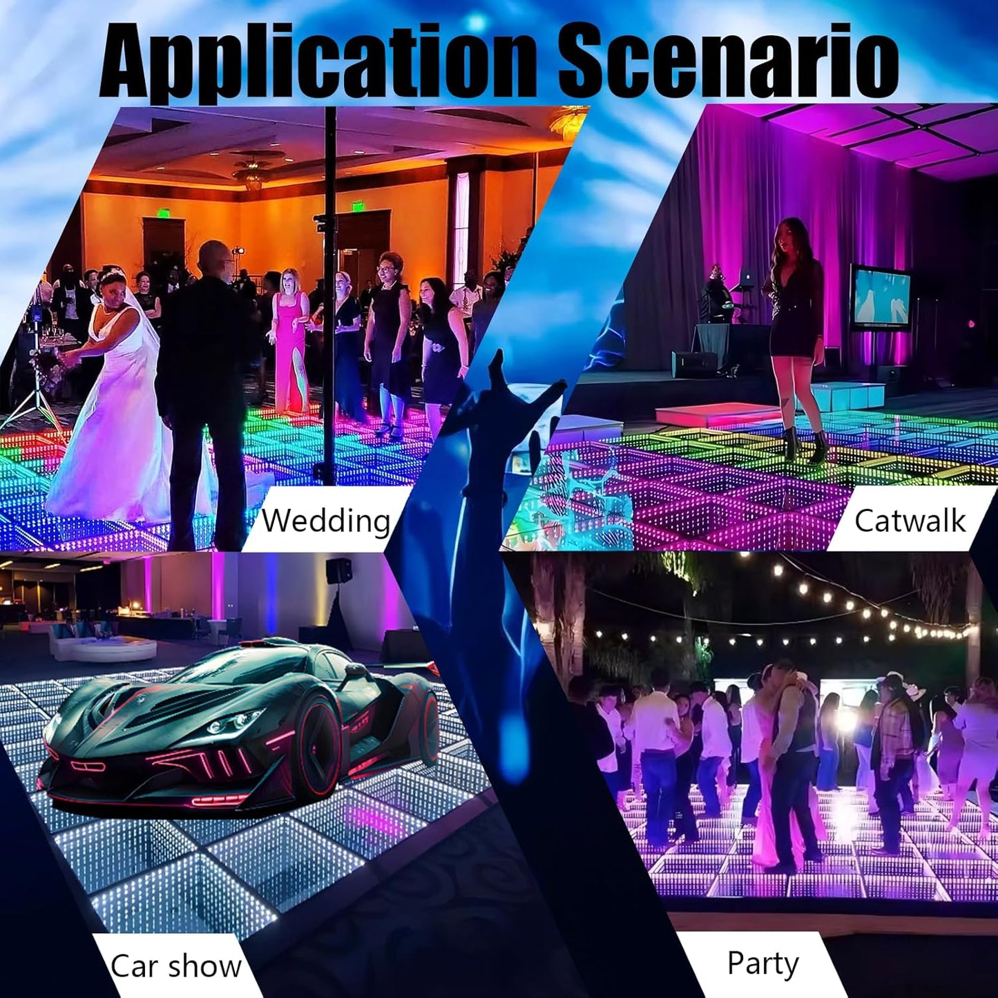 Dance Floor Stage Lights Tempered Glass Infinity Mirror Panel 3D Effect Led Dance Floor for Wedding Party Customizable (3D-Magnetic, 25PCS(8.2FTX8.2FT))