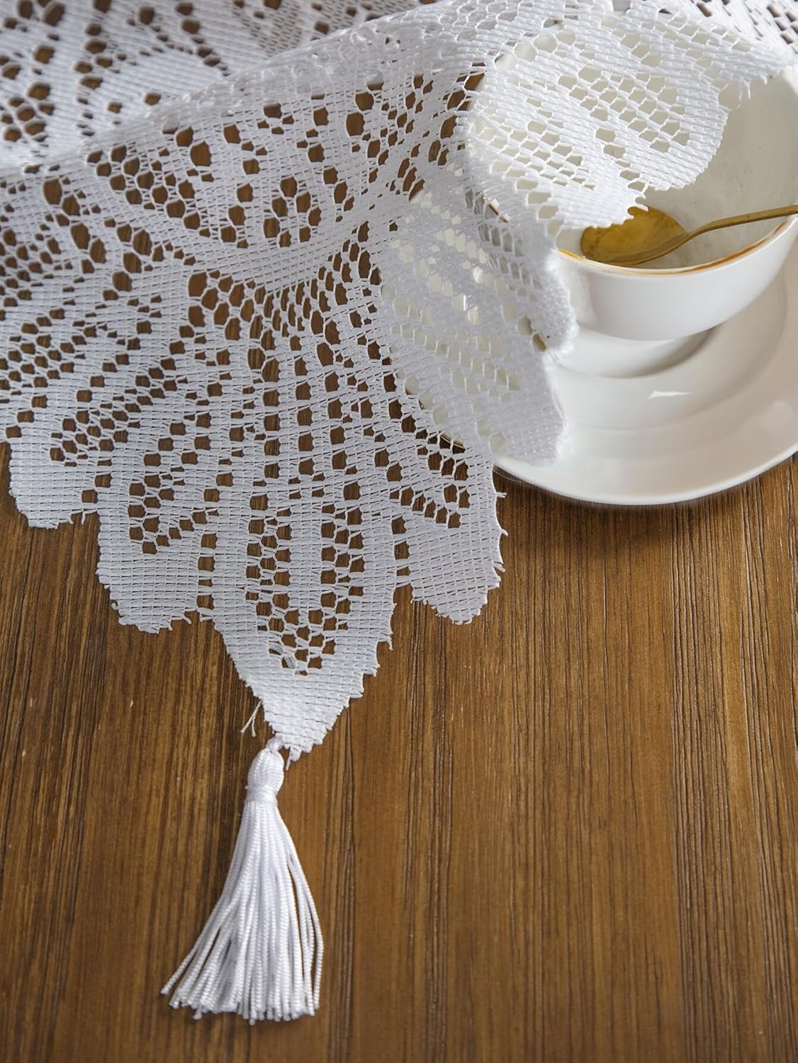 Jayla White Lace Table Runners, Elegant Vintage Lace Table Runner, Wedding Lace Decor with Floral Embroidery,Tea Party Decor, 13x36 Inch