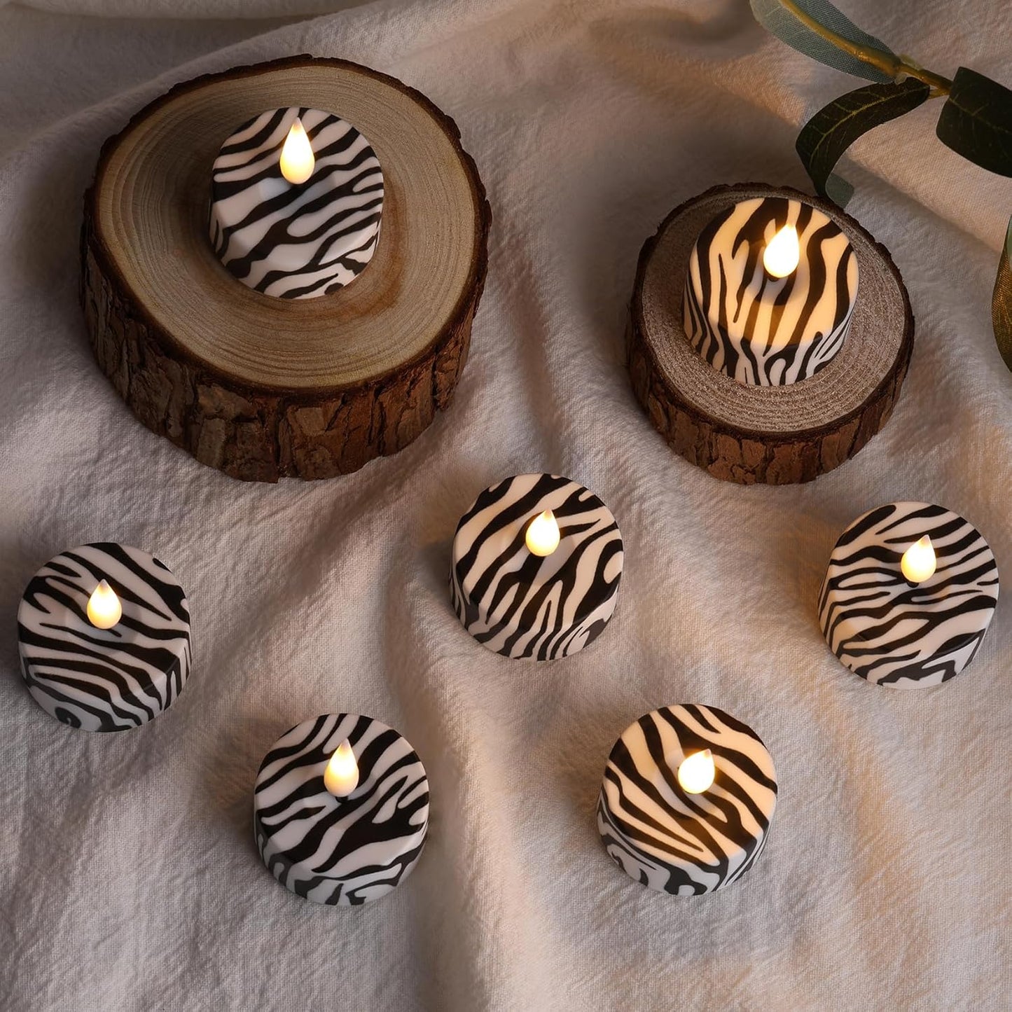 Eywamage Zebras Animal Pattern Flameless Tealights with Remote Batteries, Flickering LED Tea Votive Candles Set of 12