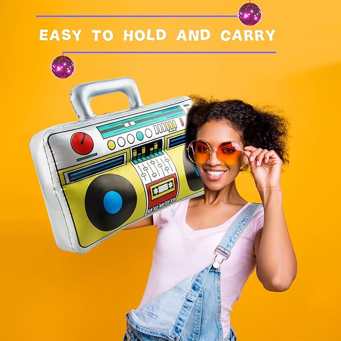8 Pcs 16.5 Inch Inflatable Boombox Large Blow Up Boom Box Novelty Inflatable Radio Boombox for 80s 90s Radio Hip Hop Party Supplies