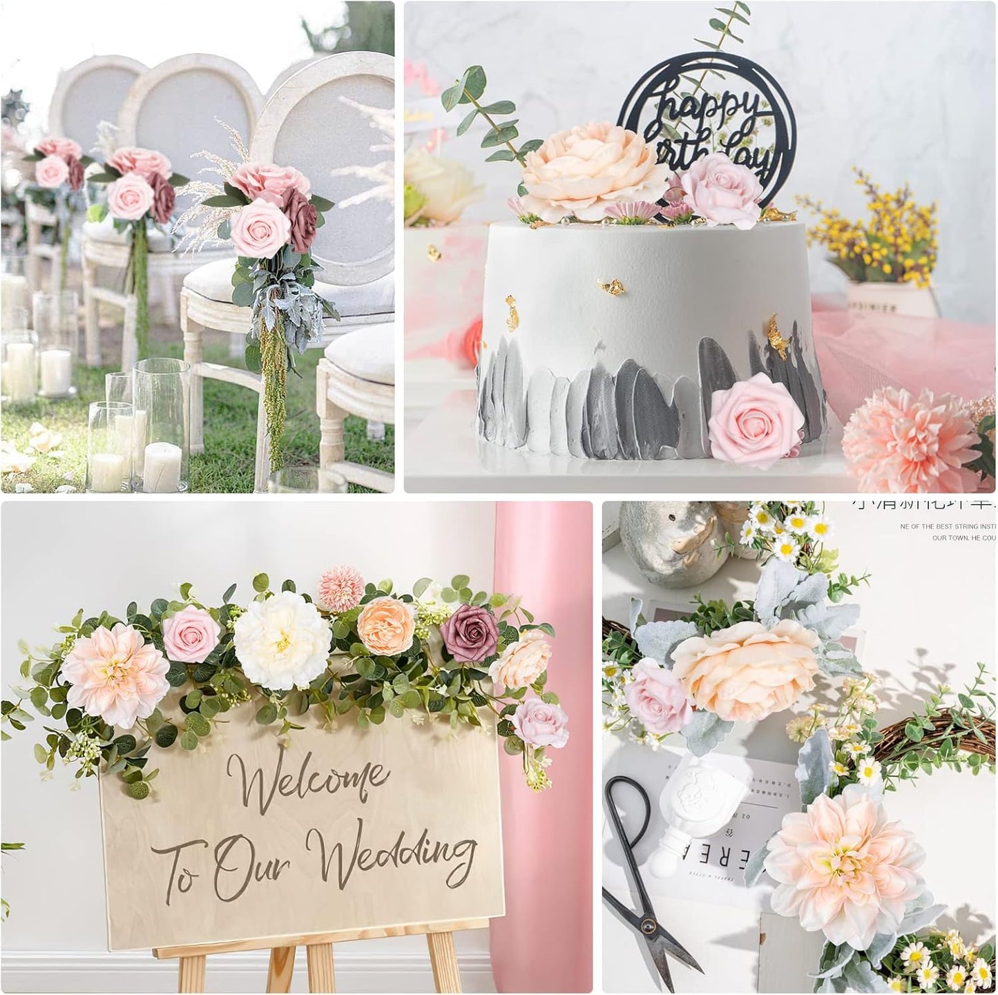 AmyHomie Blush Champagne Artificial Flowers Combo Silk Mix Peony Rose Fake Flowers w/Stem for DIY Wedding Bouquets Centerpieces Arrangements Table Fall Decor Party Bridal Baby Shower Home Decorations