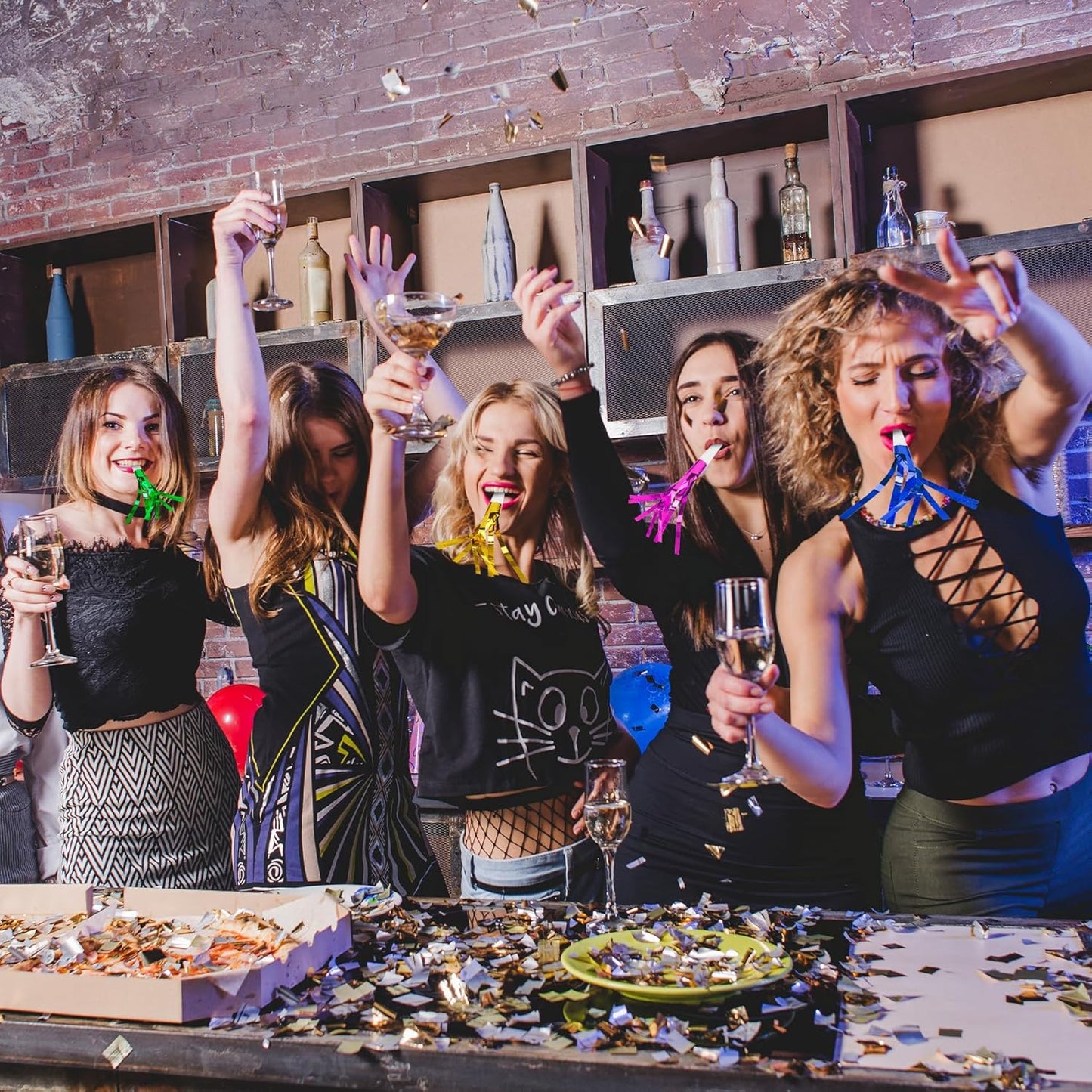 Party Blowers, 24 PCS New Years Noise Makers, Gold Glitter Metallic Fringed Party Favors Blowouts, Blow Horns Whistles for Kids Birthday Graduations Christmas Weddings Family Sporting Events Supplies