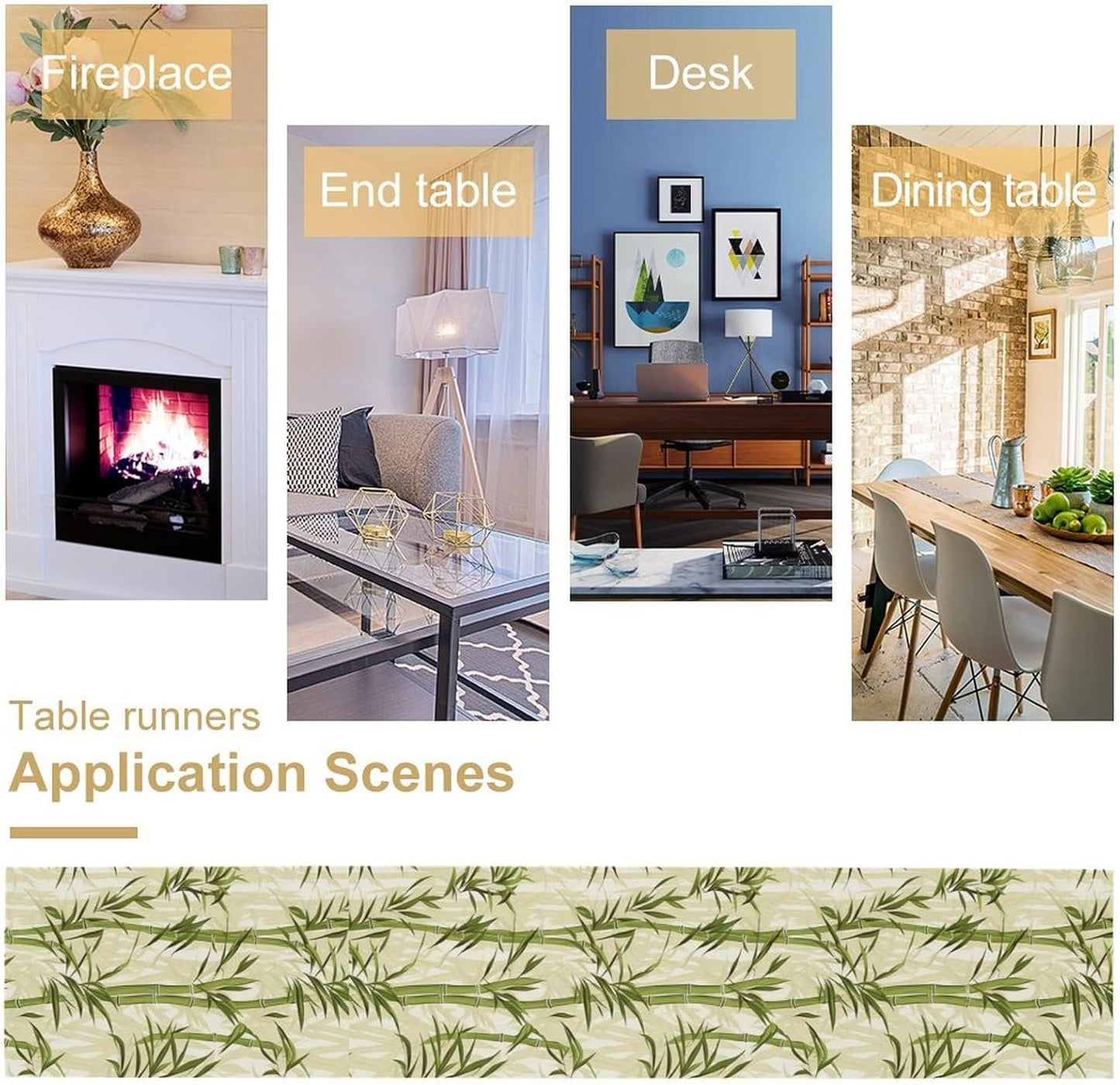 Bamboo Table Runner,Green Plant Leaf Pattern Table Cloth Kitchen Dining Table Home Party Decoration 13x90 Inch