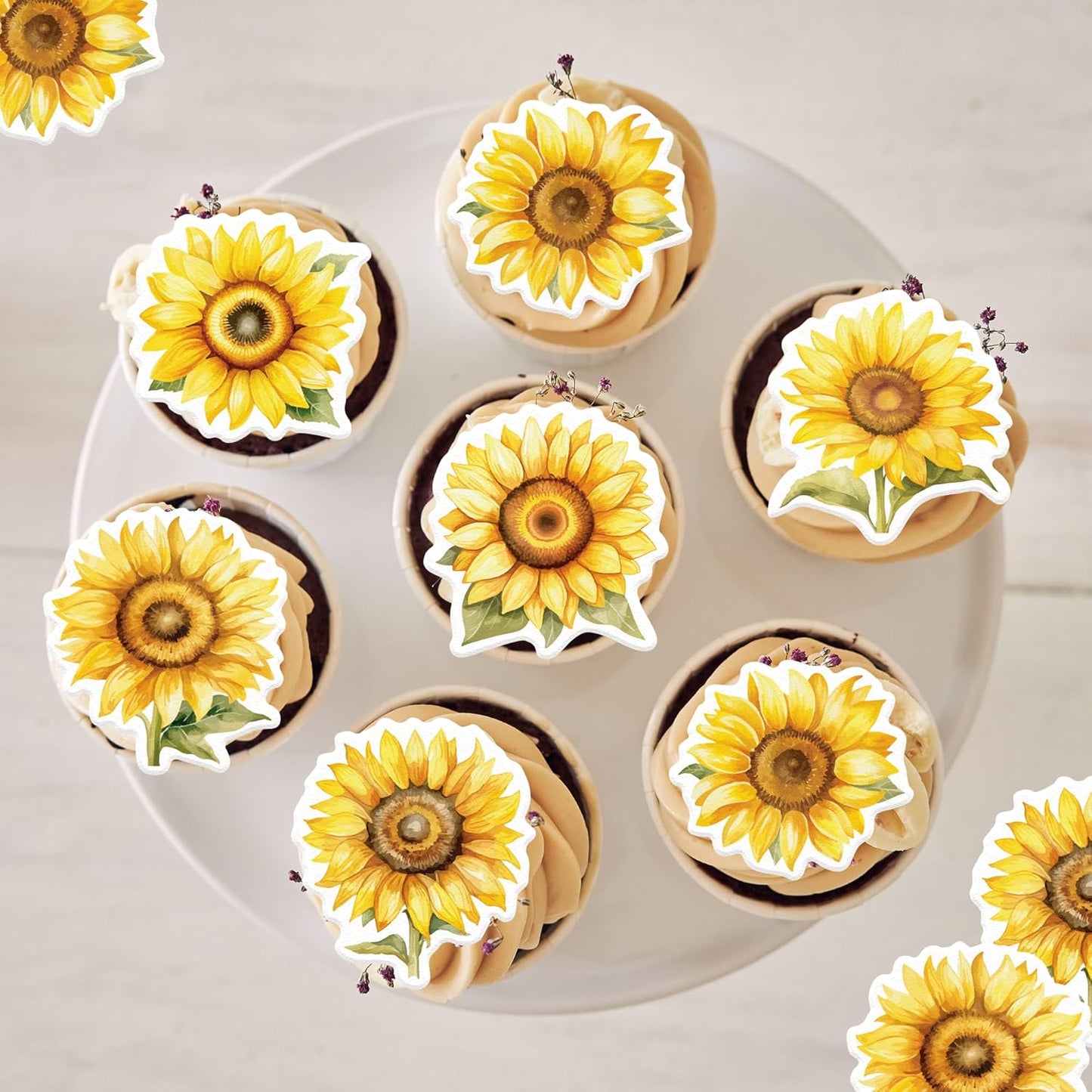 48 Pack Edible Sunflowers Cupcake Toppers Wafer Paper Floiwers Cupcake Picks Edible Yellow Sun Flower Cake Decor for Sunflower Theme Party Wedding Baby Shower Birthday Supplies (Sunflowers)