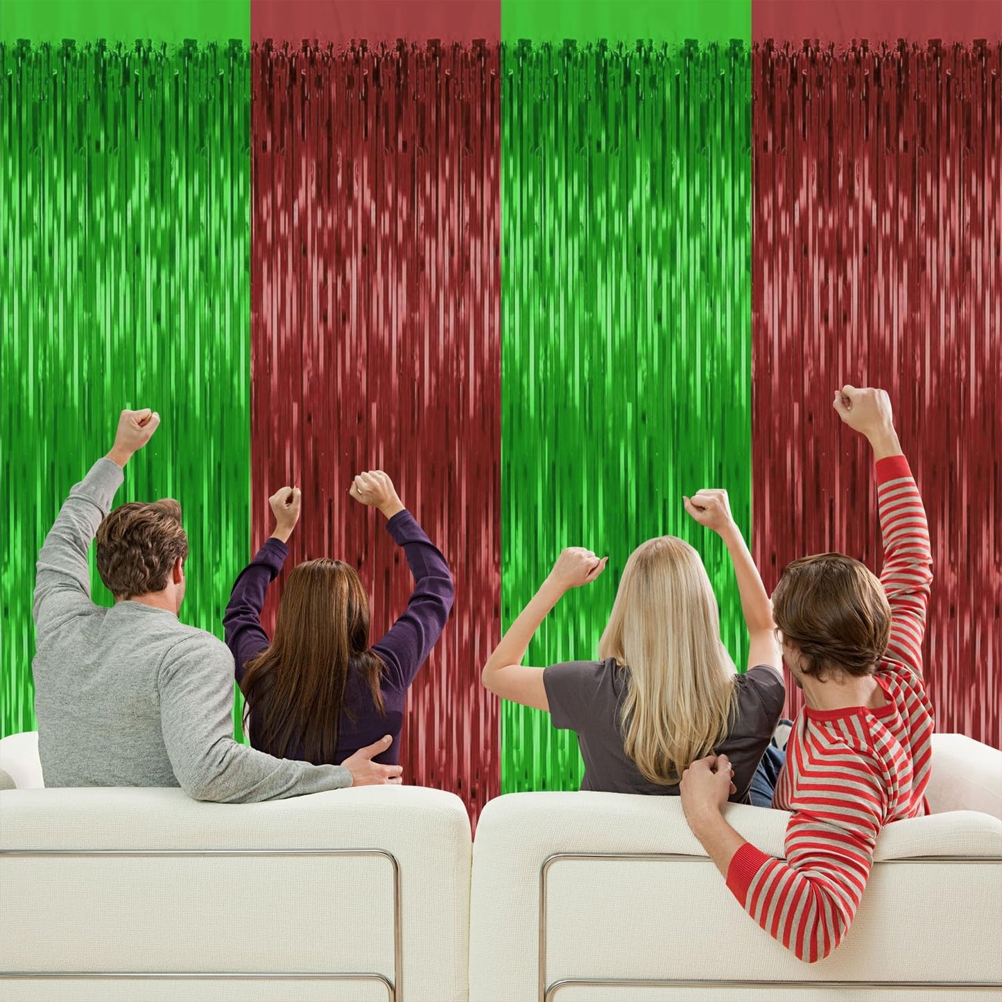 4 Pack Football Party Decorations,3.28 Ft x 6.56 Ft Football Tinsel Backdrop,Brown Green Foil Fringe Curtains Streamer Backdrop Birthday Party Decorations Sports Background