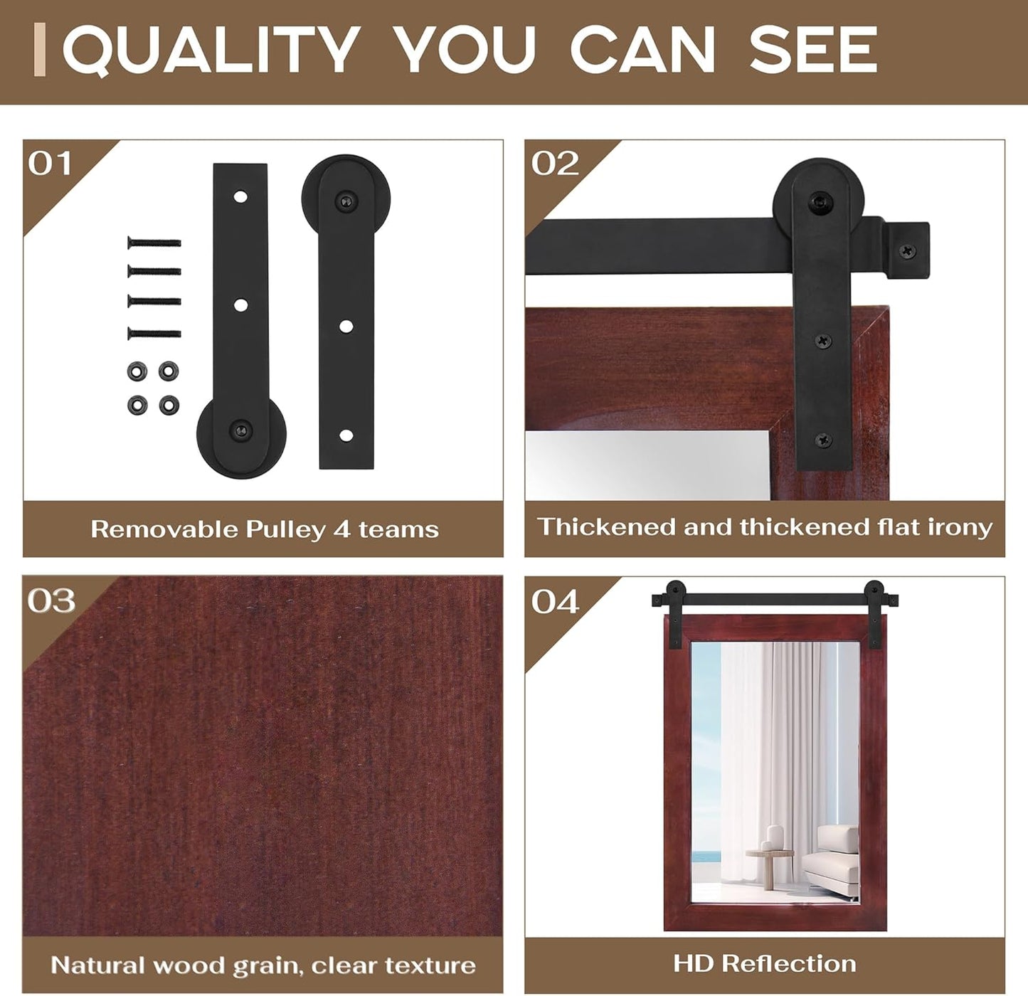 COGOOD Farmhouse Barn Door Mirror - 25 x 38 Rustic Bathroom Mirror for Living Room, Entryway, Vanity Wall Decor (Espresso)