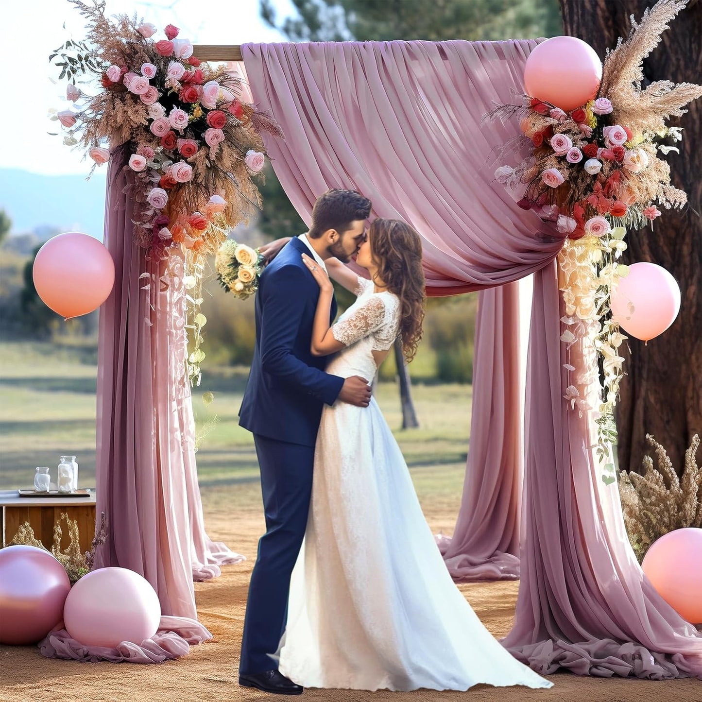 Wedding Arch Draping Fabric, 2 Panels 28" x 19Ft Dusty Rose Arch Drapes Sheer Backdrop Curtain for Wedding Ceremony Party Ceiling Decor