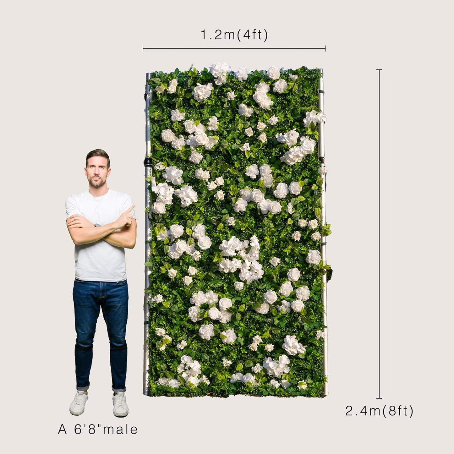 Artificial Luxury Flower Wall Panels, Gorgeous 3D Silk Floral Backdrop for Wedding, Baby Show, Party and Home Decor, Quick Assembly/Storage, Eco & Pet Friendly, 2 pcs, Each Panel 2 * 8 ft.