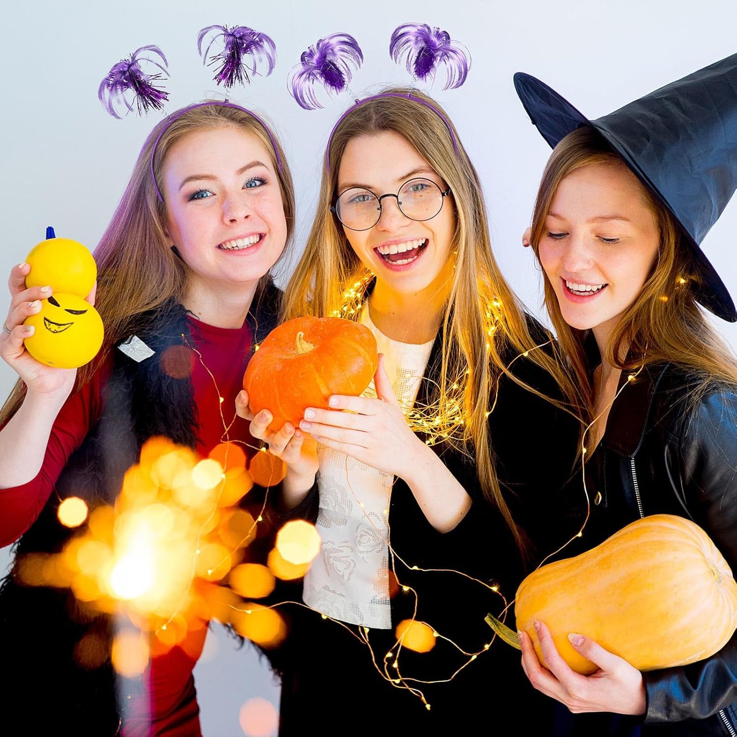 Censen 12 Pcs Halloween Pom Pom Party Headbands Tinsel Ponytails Spirit Head Bopper Headwear for Christmas Birthday Holiday