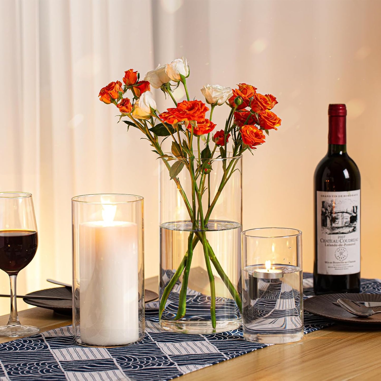 PHOSPHOR Hurricand Candle Holder 12 PCS, Glass Pillar Candle Holder, Clear Glass Cylinder Candleholder Glass Cylinder Vase for Centerpieces Wedding Party Decoration