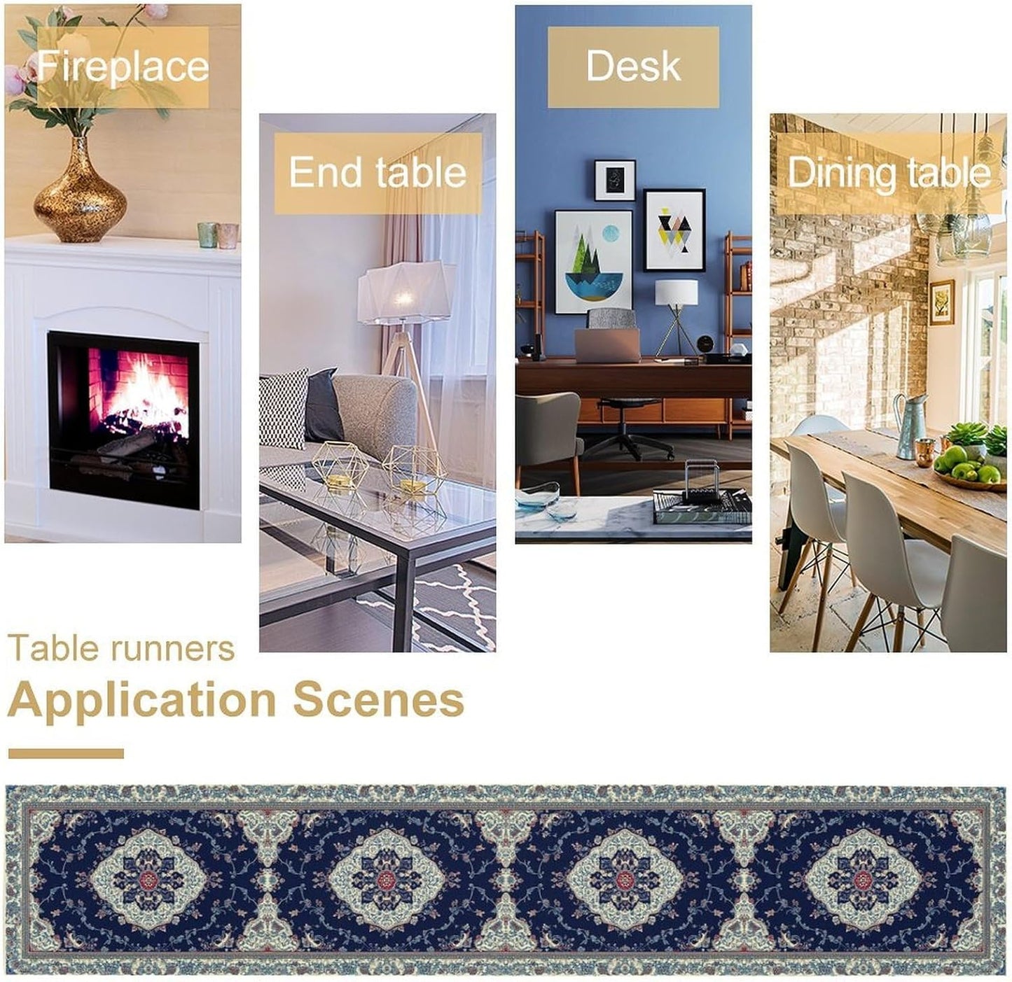 Elegant Palace Boho Blue Table Runner Vintage French Style Farmhouse Geometric Home Farmhouse Kitchen Table Dining Coffee Room Garden Party Wedding Decor 13x72in