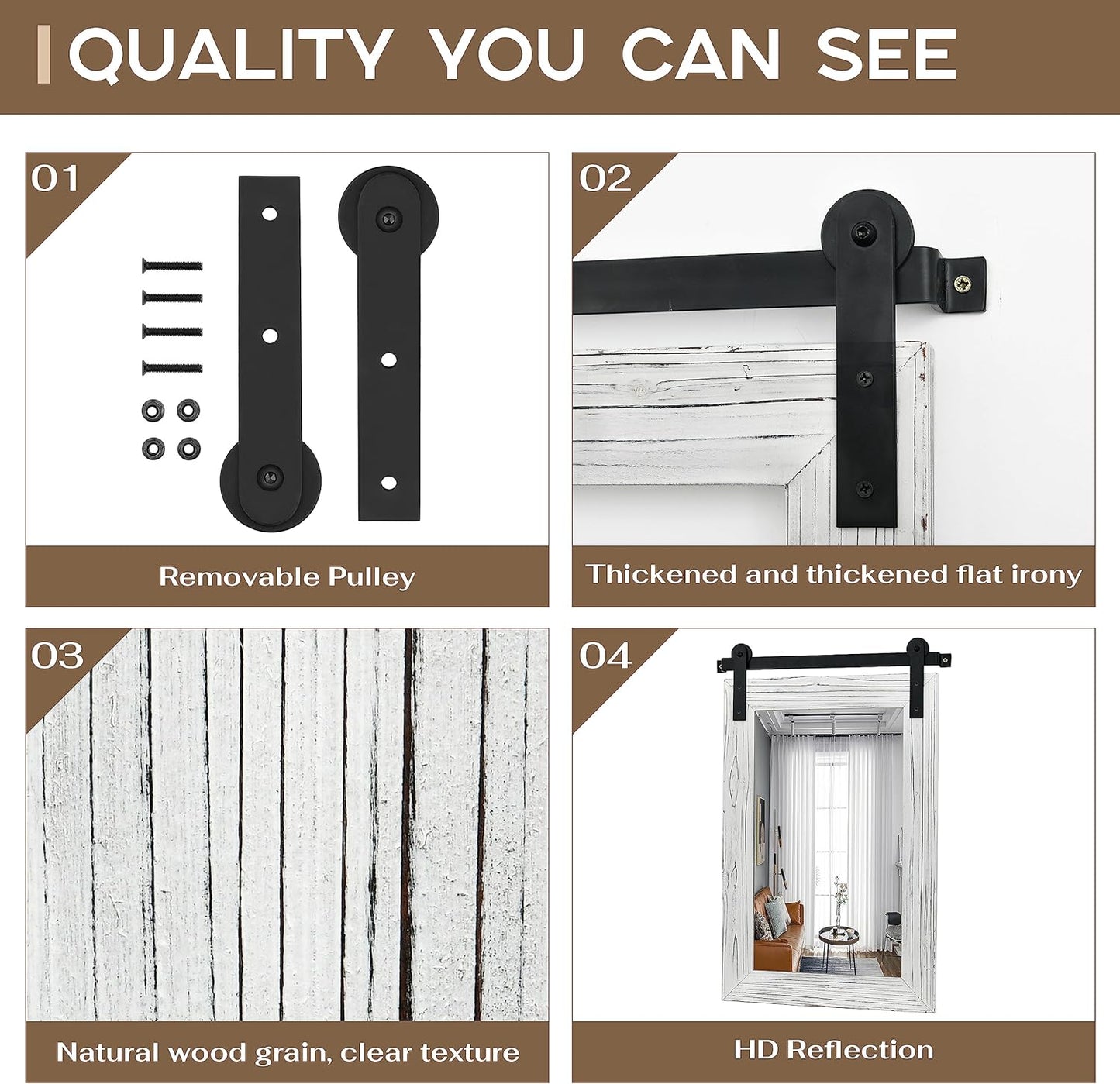 COGOOD Farmhouse Barn Door Mirror - 38" x 25" Rustic Wood Framed Wall Mirror for Bathroom, Living Room, Entryway Wall Decorative (White)