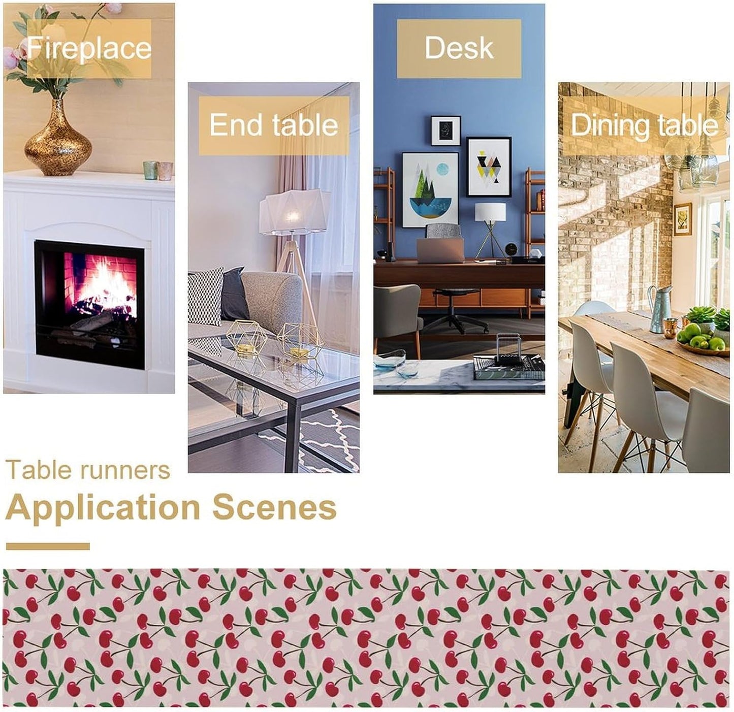 Cherry Table Runner,Spring Summer Fruit Table Runner for Kitchen Dining Table Home Party Decoration 13x72 Inch