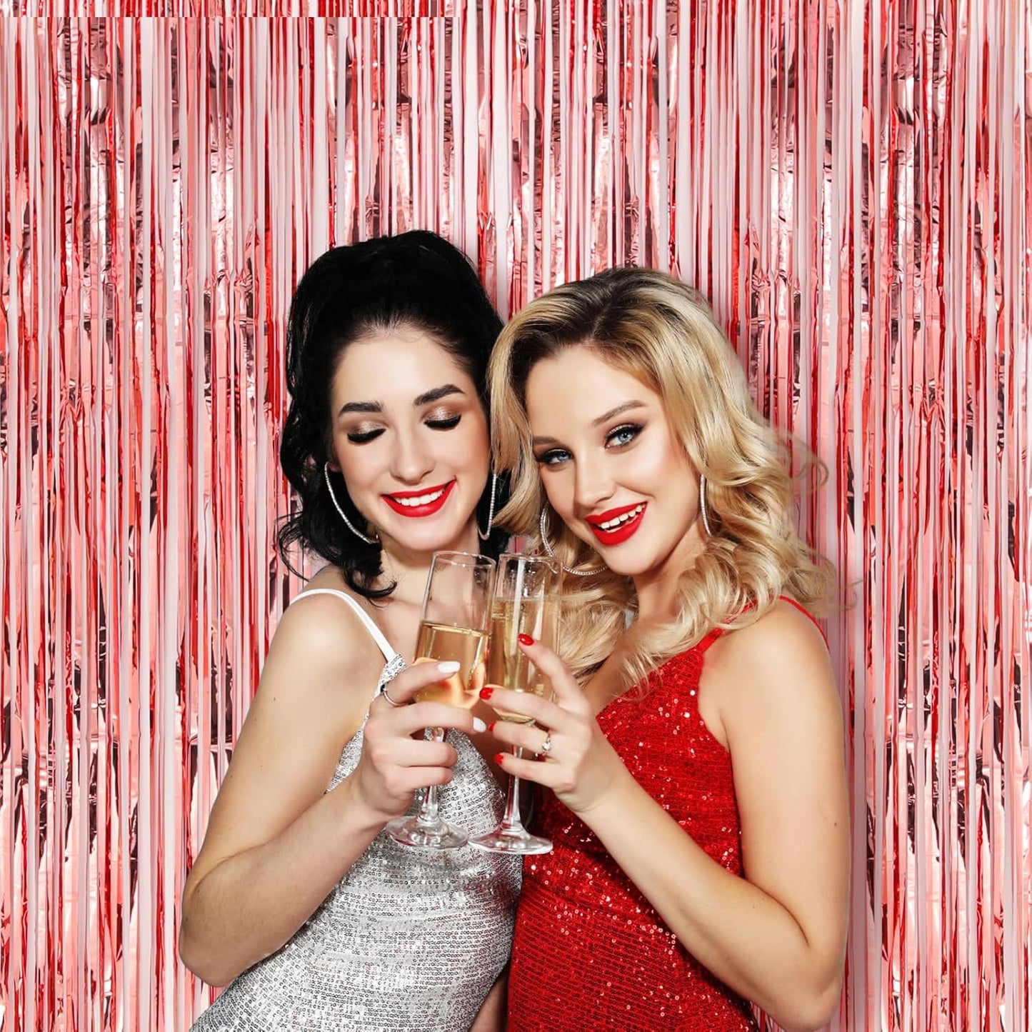 2 Pack Rose Gold Foil Fringe Backdrop Curtains, Tinsel Streamers Birthday Party Decorations, Fringe Backdrop for Graduation, Baby Shower, Gender Reveal, Disco Party