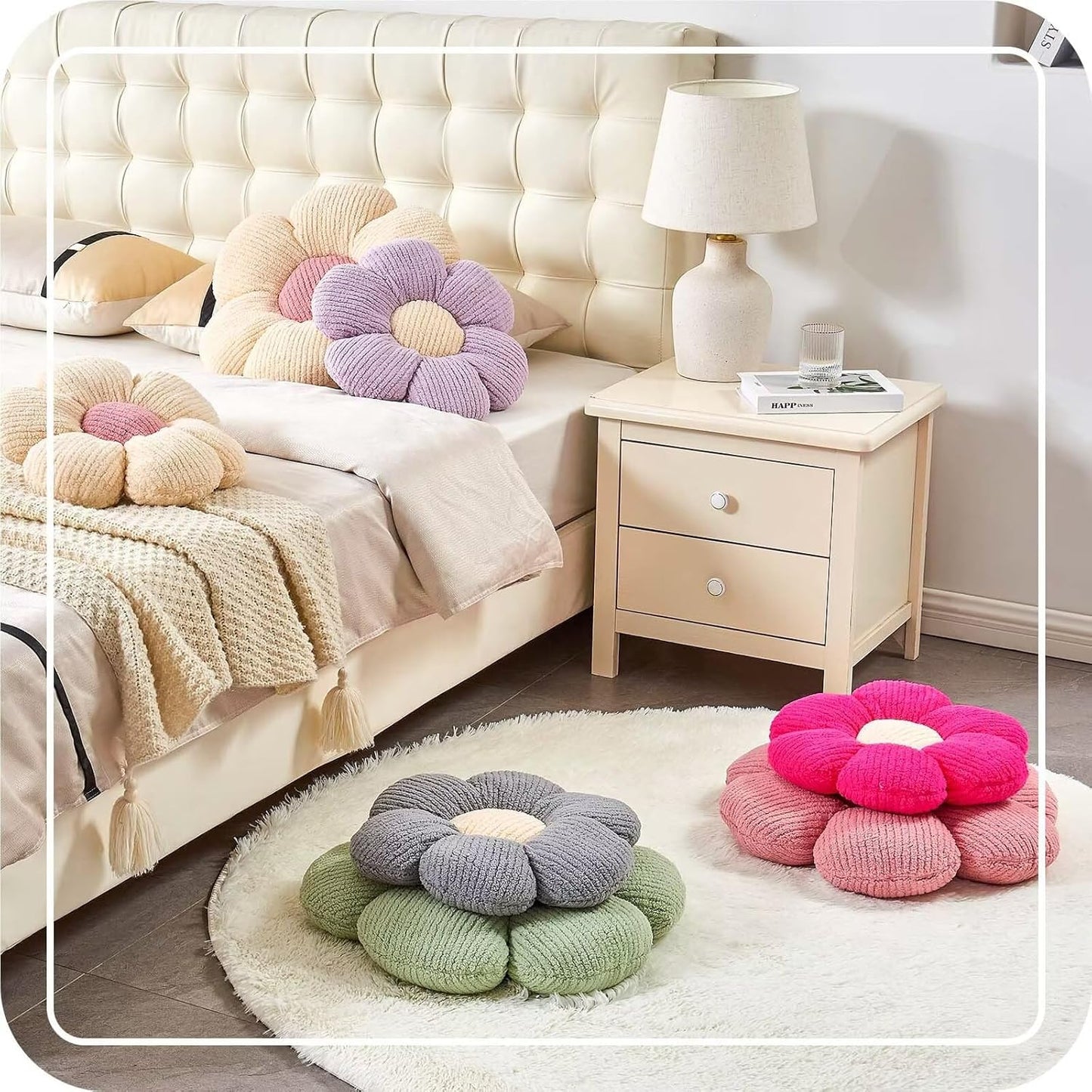 Soft White Pink 19.6" Flower Pillow for Home Decor, Cute Shaped Floor Pillow Aesthetic Plush Decorative Pillow for Bed Sofa Couch