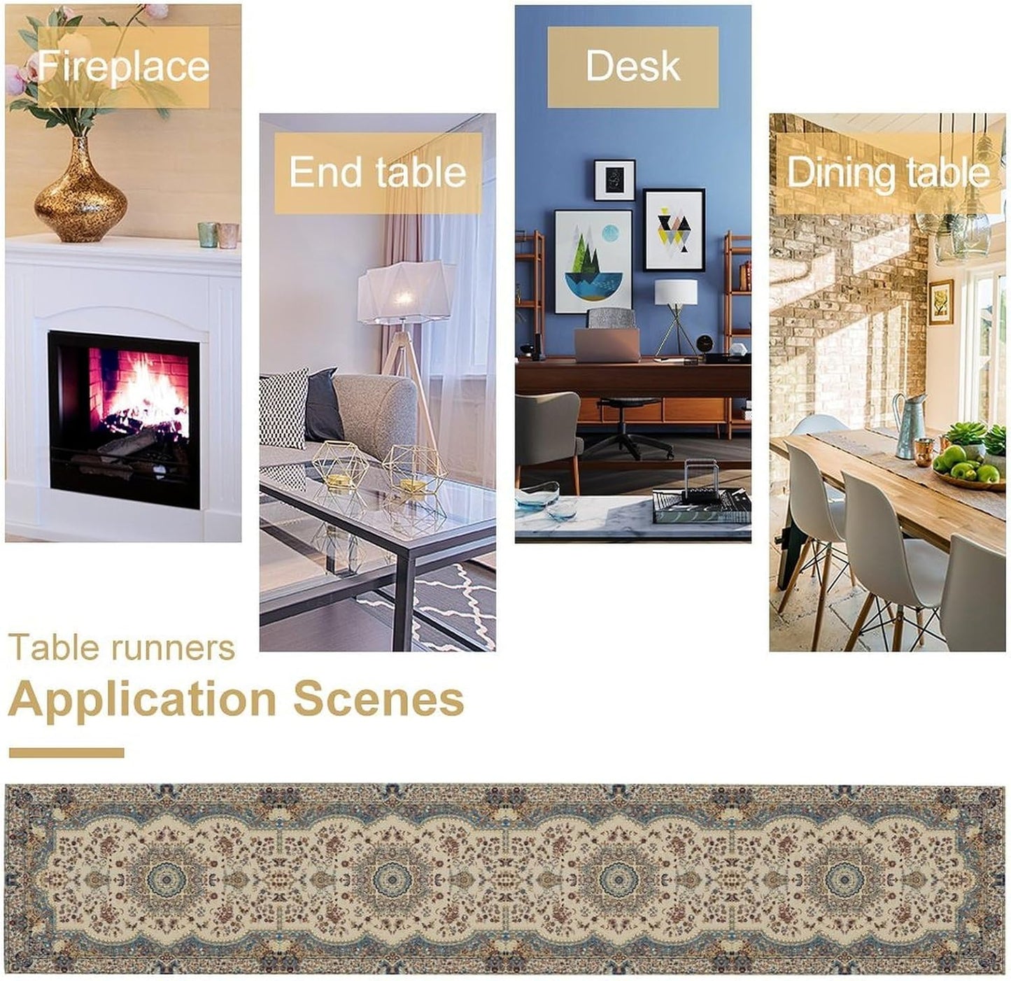 Boho Vintage French Table Runner,Retro Flower Rustic Country Style Floral Print Pattern for Home Kitchen Table Decor Dining Coffee Room Garden Party Decor 13x36in