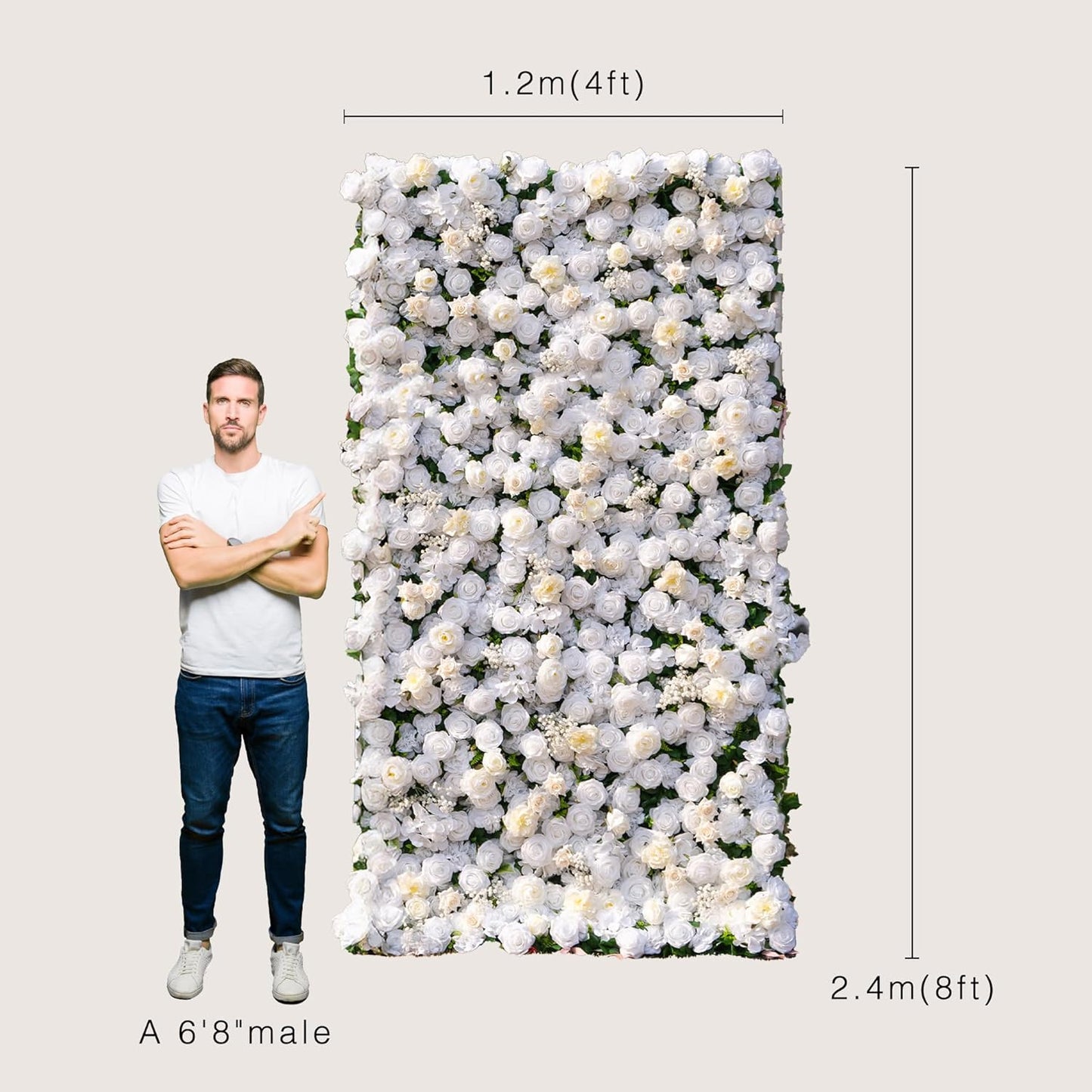 Artificial Luxury Flower Wall Panels, Gorgeous 3D Silk Floral Backdrop for Wedding, Baby Show, Party and Home Decor, Quick Assembly/Storage, Eco & Pet Friendly, 2 pcs, Each Panel 2 * 8 ft.