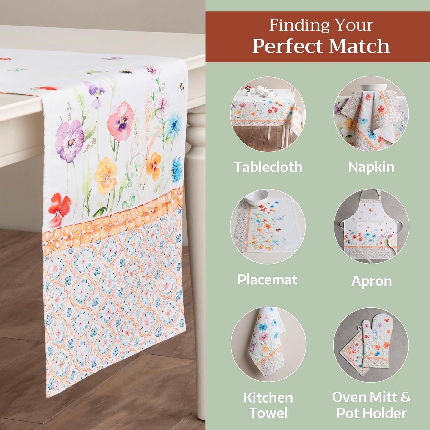 Maison d' Hermine Table Runner 100% Cotton Double Layer Table Runners 72 inches Long Decorative for Home Kitchen Dining Party Wedding Bridal Shower Spring Summer (Summer Whisper , 14.50" x 72")