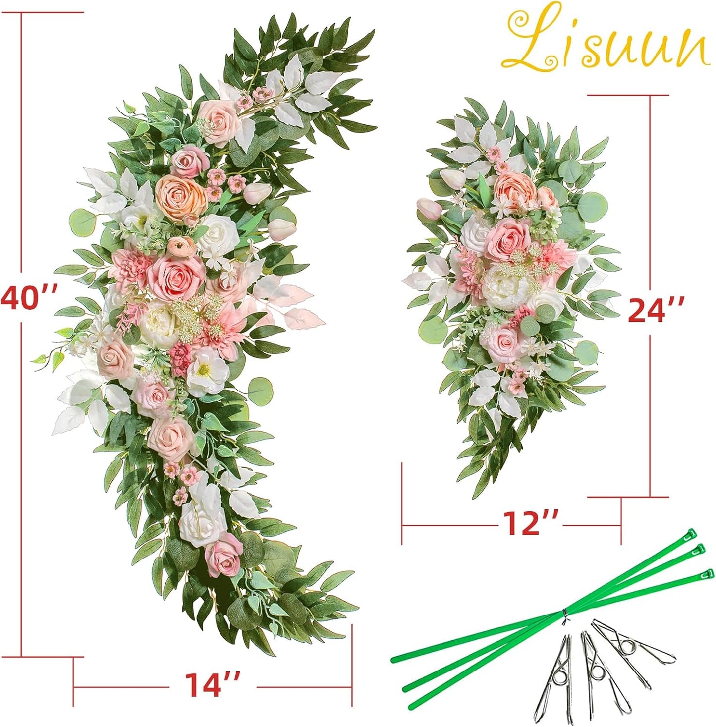 Wedding Arch Flowers, Artificial Flowers for Decoration, Large Flower Swag for Boho Styles Wedding Ceremony Floral Decor - Pack of 2