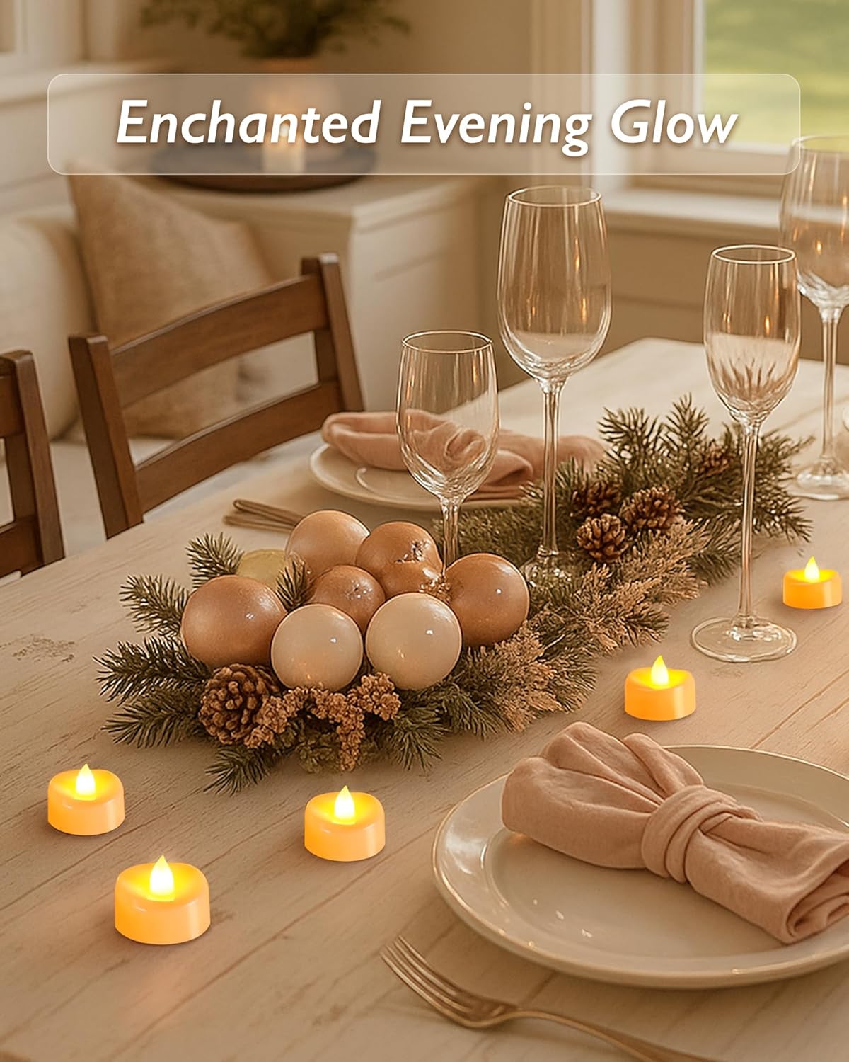 Raycare 24 Pack LED Tea Lights Battery Operated, 200+Hour Flickering Votive Candles, Realistic Fake Flameless TeaLights for Wedding Party Halloween Thanksgiving Christmas Decorations,Ivory Base