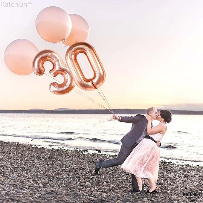 KatchOn, Rose Gold 30 Balloon Numbers - Huge, 40 Inch | Foil 30th Birthday Balloons | Number 30th Balloons For Her | Rose Gold 30th Birthday Decorations for Her | 30th Birthday Decorations for Women