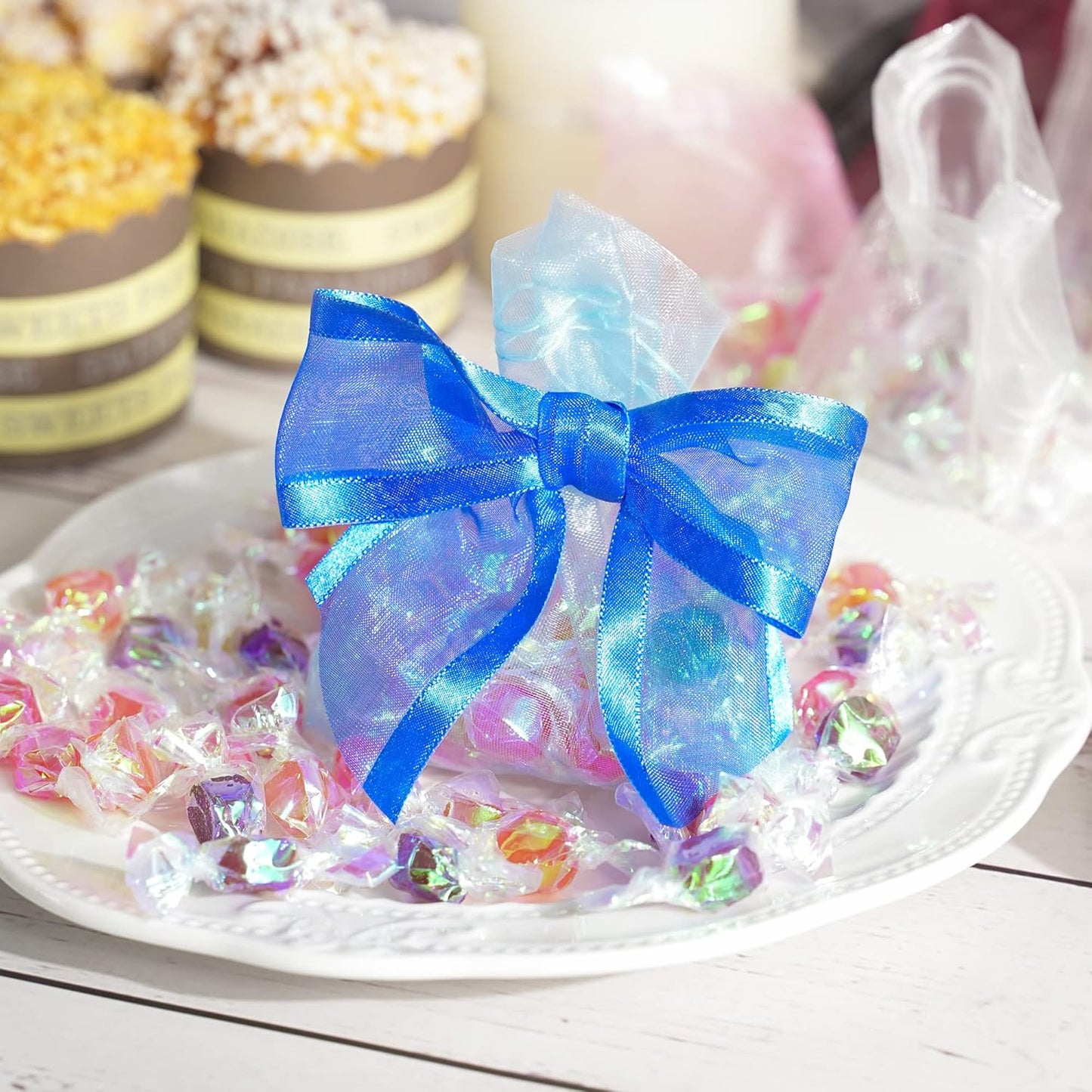 AIMUDI Royal Blue Bows 4" Organza Bows Premade Twist Ties Bows for Gift Wrapping Crafts Treat Bags Baskets Cake Pop Baby Shower Birthday Wedding Decor - 12 Counts