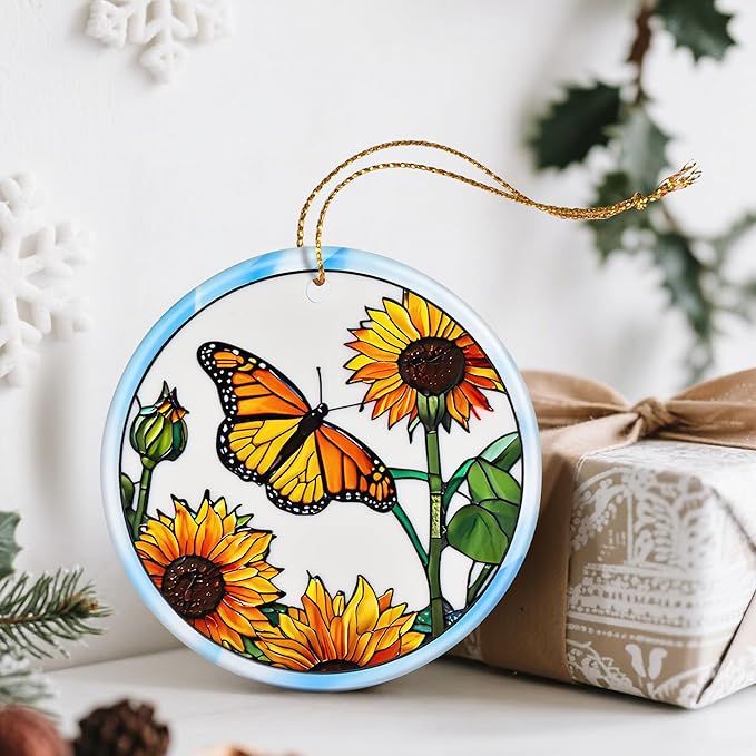 Sunflower Butterfly Ornament, Christmas Ornaments: Christmas Tree Decorations, Holiday Decor, Stocking Stuffers, Gift Ideas, Xmas Gift, Butterfly Lover Gifts & Gifts for Women