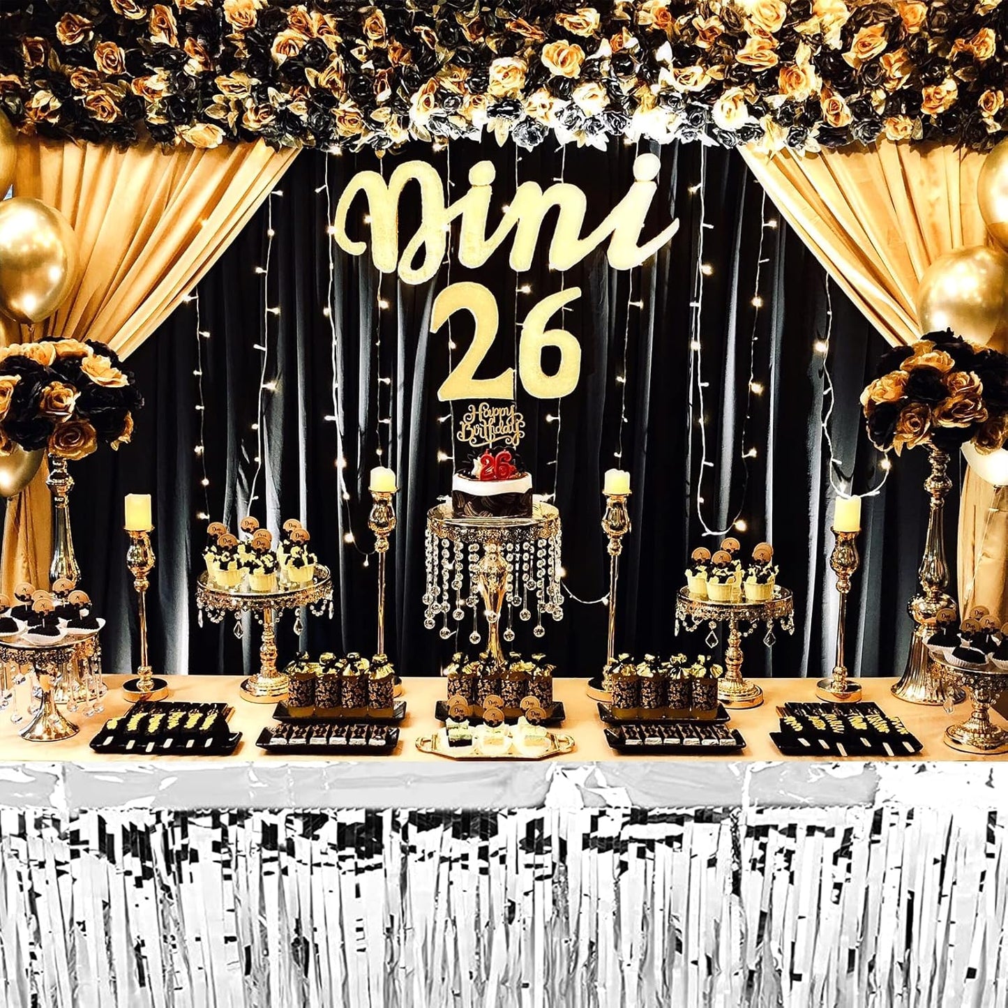 4 Pack 29x108 Inch Metallic Foil Fringe Tinsel Table Skirts for Rectangle Tables Streamer Curtains Backdrop for Wedding, Birthday, Parade Floats, Christmas, Halloween Party Decoration(Silver)