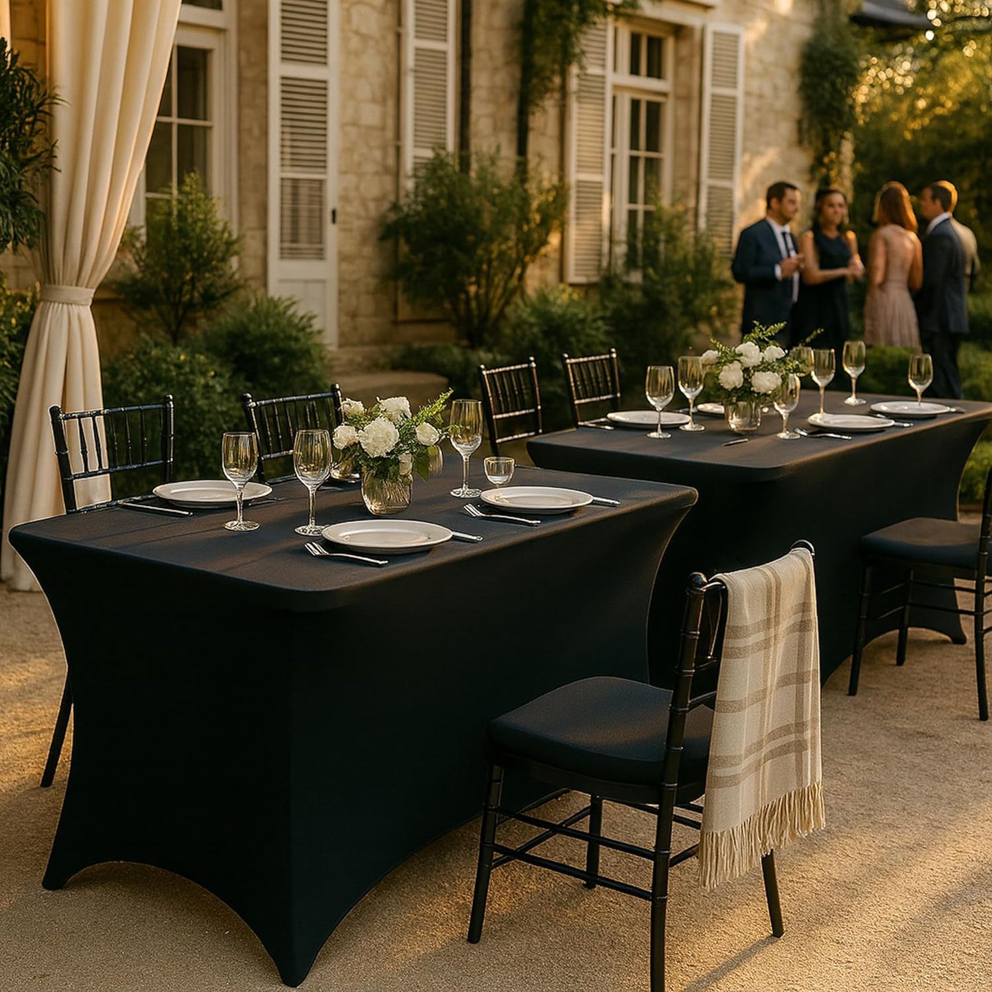 Black Spandex Table Covers 6ft, 2 Pack - Elegant, Durable, Stretchy 6ft Table Cover Fitted, Wrinkle and Stain Resistant, Elastic Leg Pockets