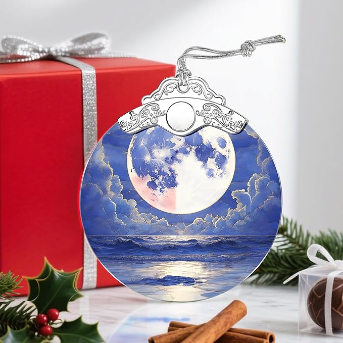 Christmas Ornaments: Stained Glass Ornament, Christmas Tree Ornament, Hanging Ornaments for Home Decor & Xmas Tree Decorations â Holiday Decor, Gifts & Holiday Present - Full Moon Over Ocean