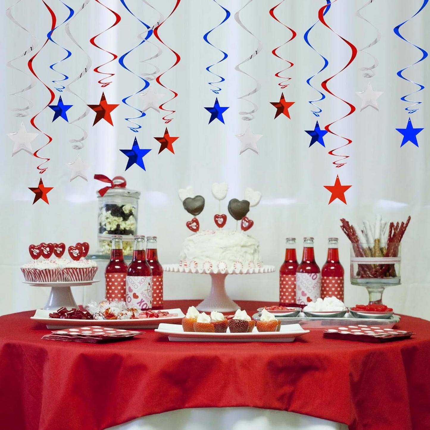 BEISHIDA Red Blue Silver Star Hanging Swirl Decorations,July 4th Hanging Party Supplies for July 4th Graduation Wedding Baby Shower Birthday Decorations,Pack of 15