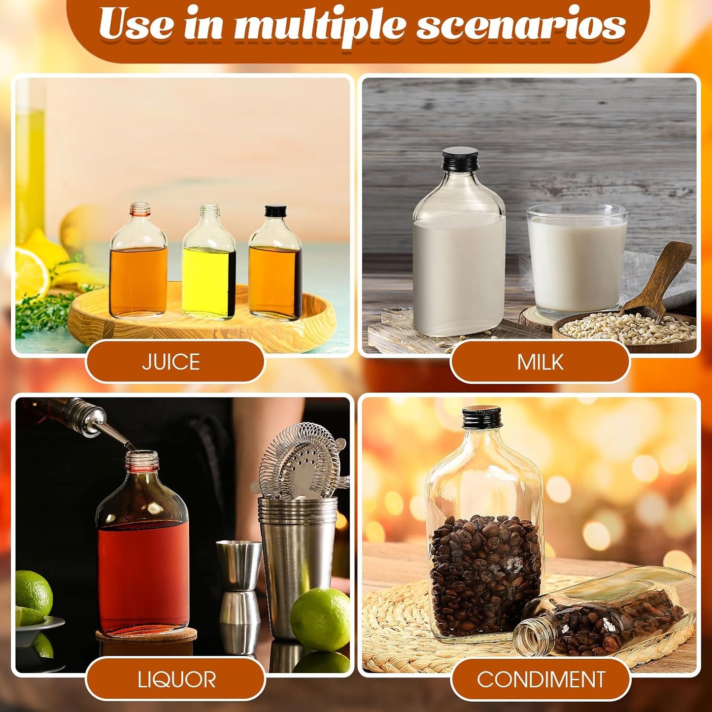 Patelai 16 Pcs Clear Glass Bottles with Caps Mini Glass Flask Liquor Bottles Empty Alcohol Shot Bottling Small Champagne Container DIY Gift for Wine Beverages Liquor Drinks Oil Beer (50 ml/ 1.7oz)