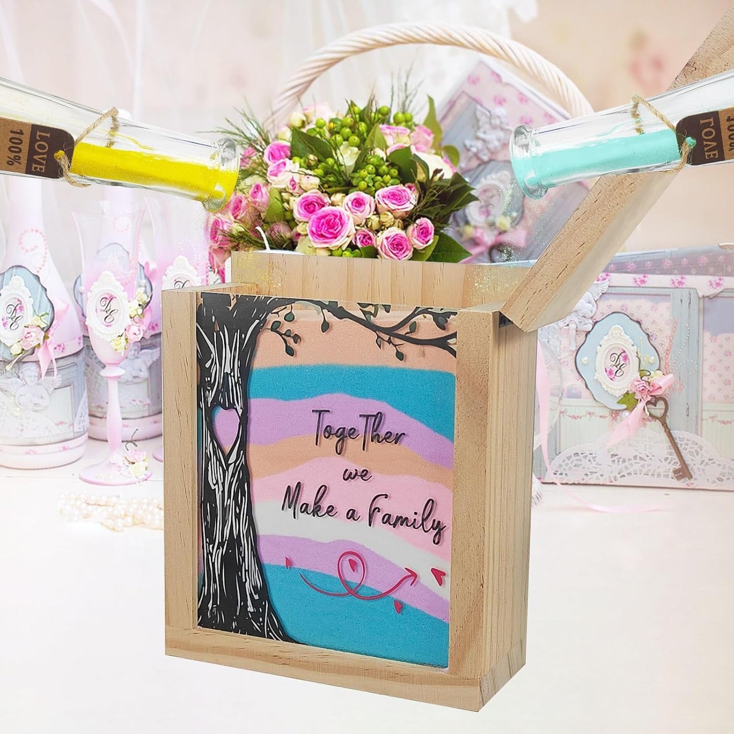 Wedding Unity Sand Ceremony Kit Sand Ceremony Kit for Weddingwith Wood Box 6 Vase 6 Unity for Weddings Bridal Party