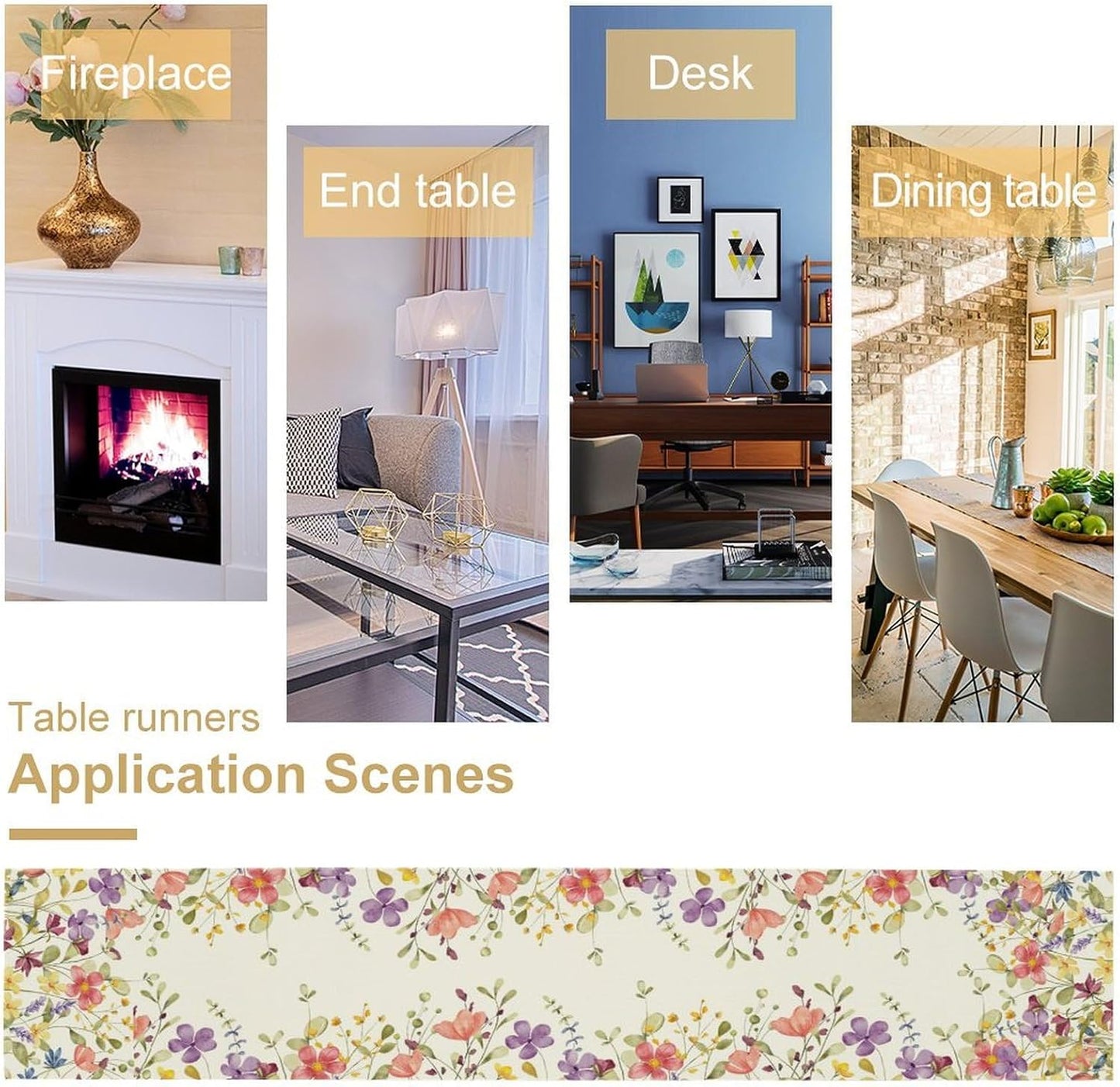 Floral Table Runner,Flowers Plant Print Spring Table Runner for Kitchen Dining Table Decoration for Home Party Decor 13x108 Inch